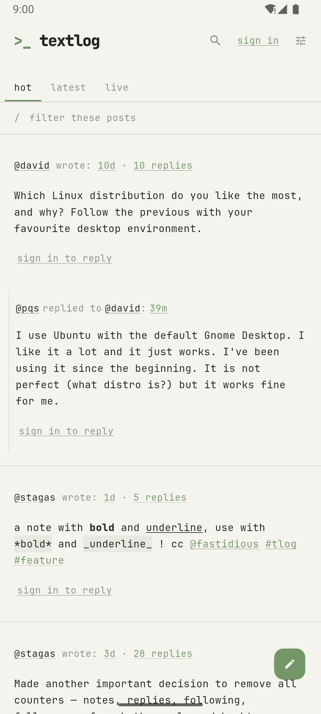 Screenshot of textlog