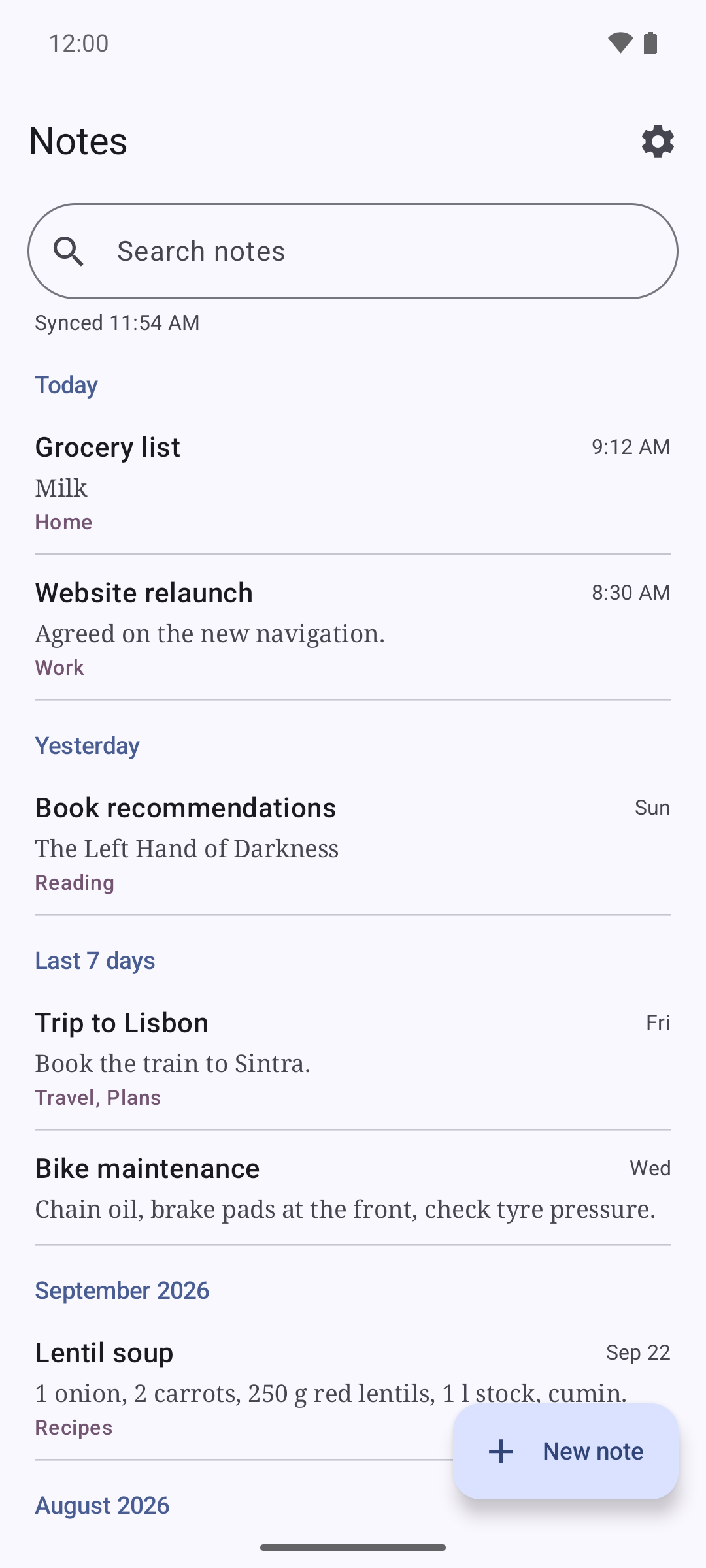 Screenshot of DavNotes
