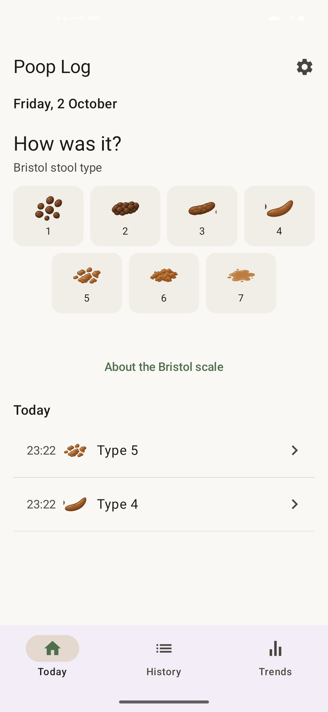 Screenshot of Poop Log