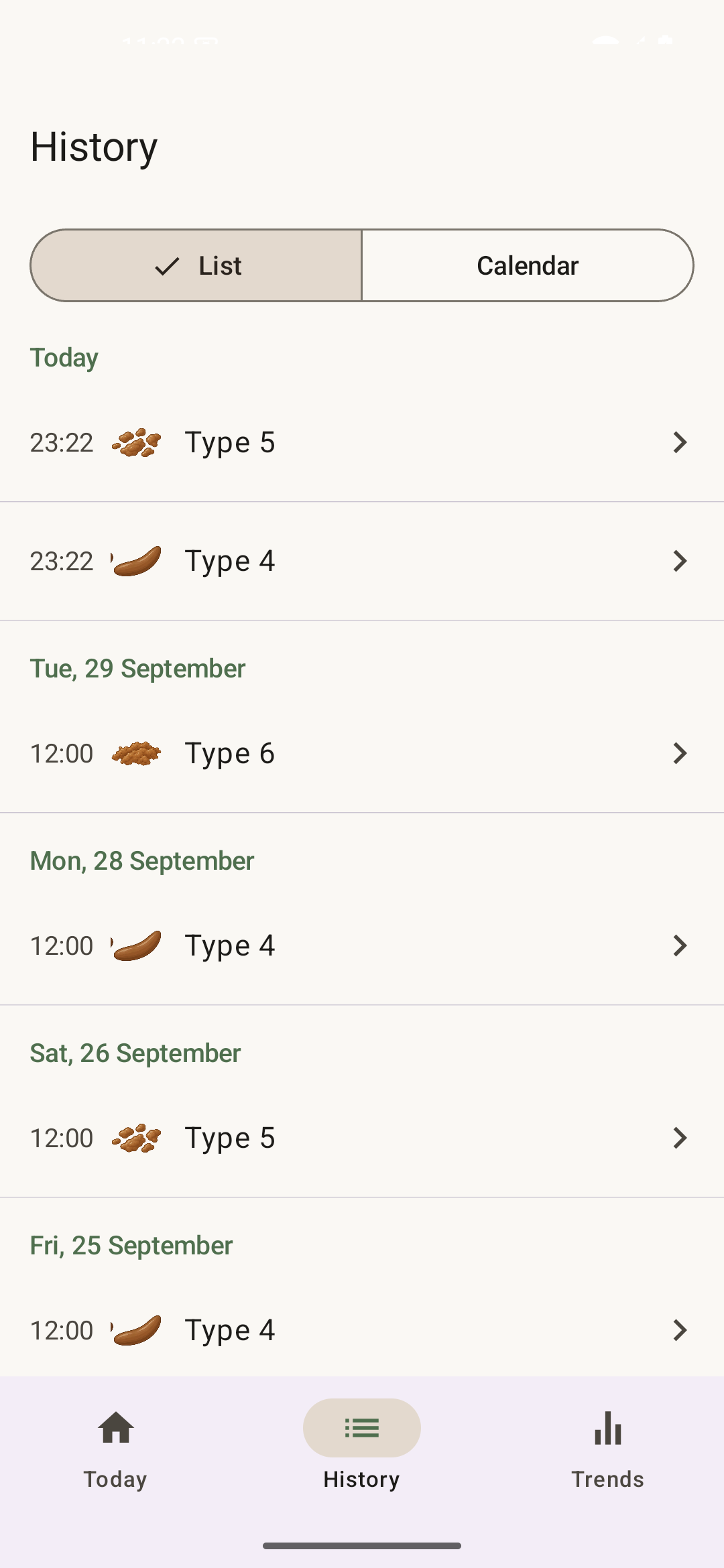 Screenshot of Poop Log