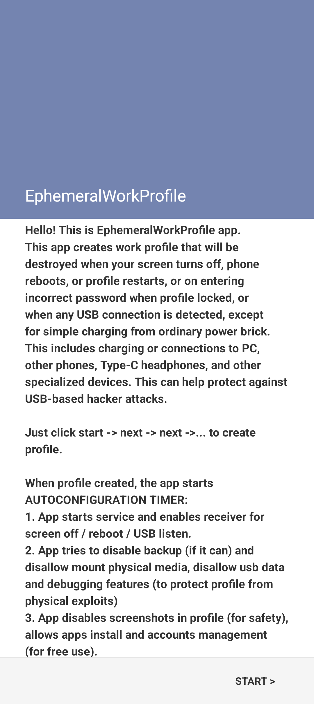 Screenshot of EphemeralWorkProfile