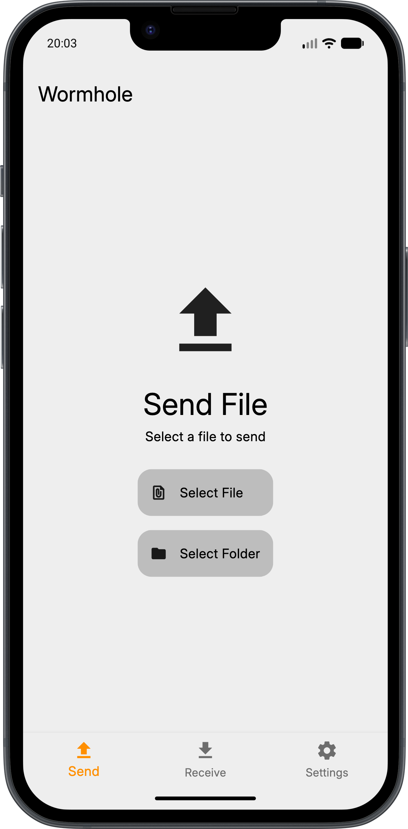 Screenshot of Wormhole File Transfer