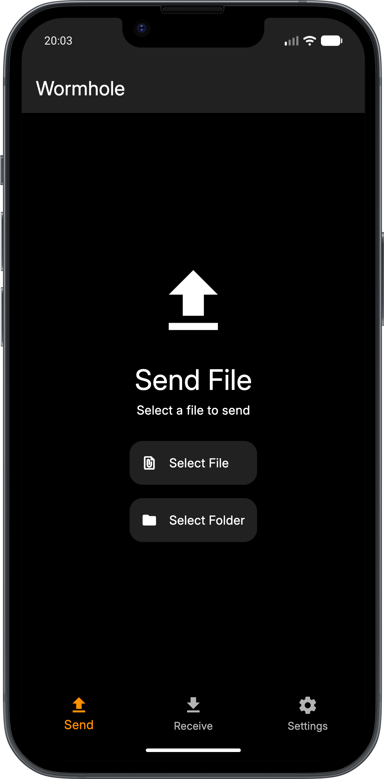 Screenshot of Wormhole File Transfer