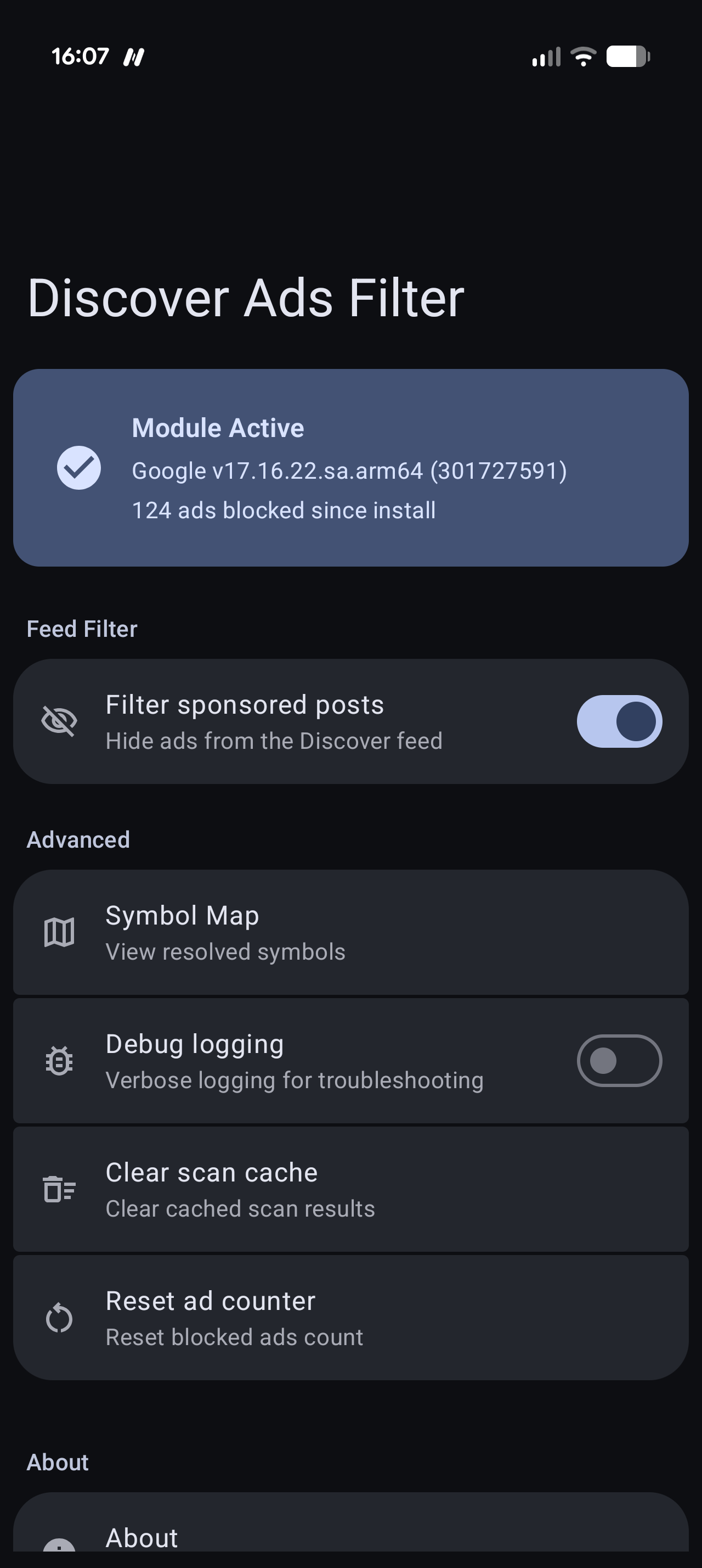 Screenshot of Discover Ads Filter
