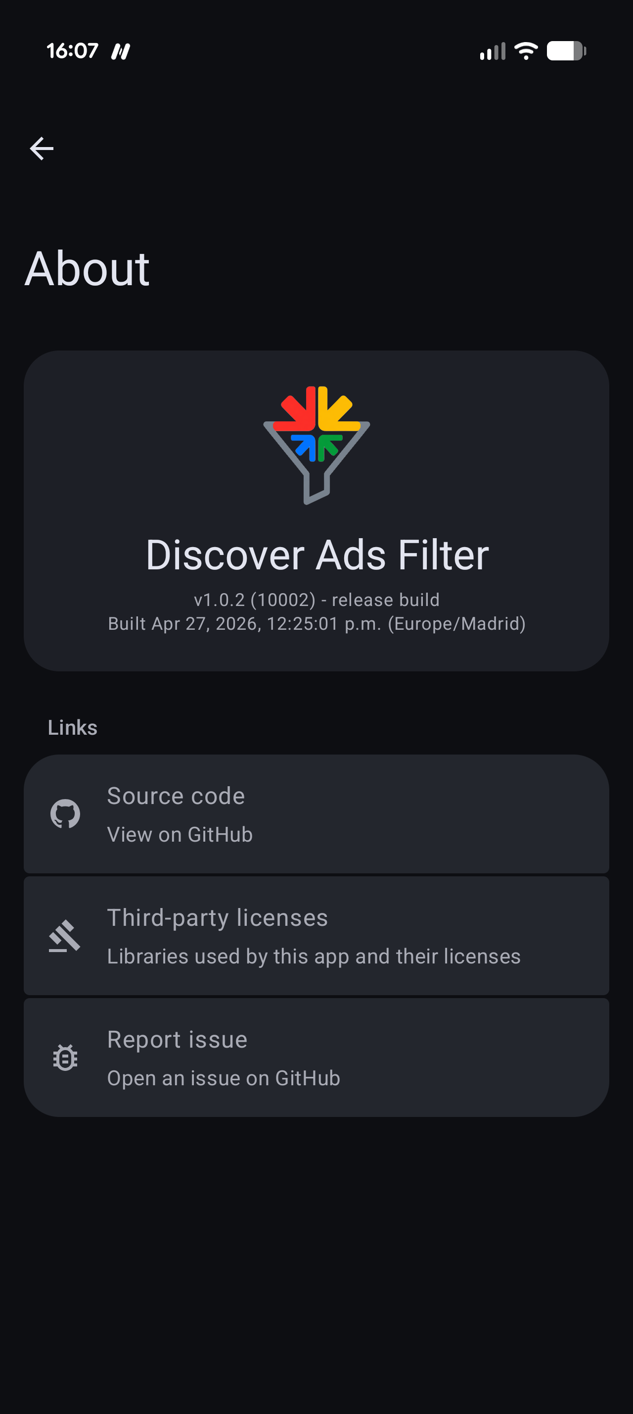 Screenshot of Discover Ads Filter