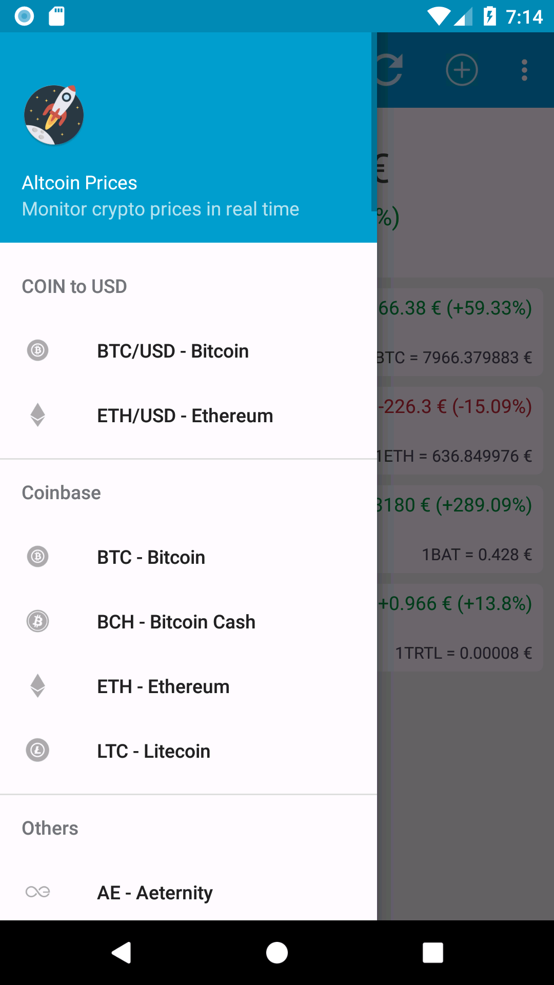 Screenshot of Altcoin Prices