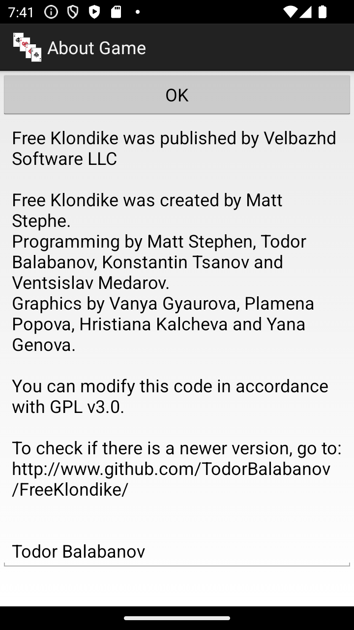 Screenshot of Free Klondike