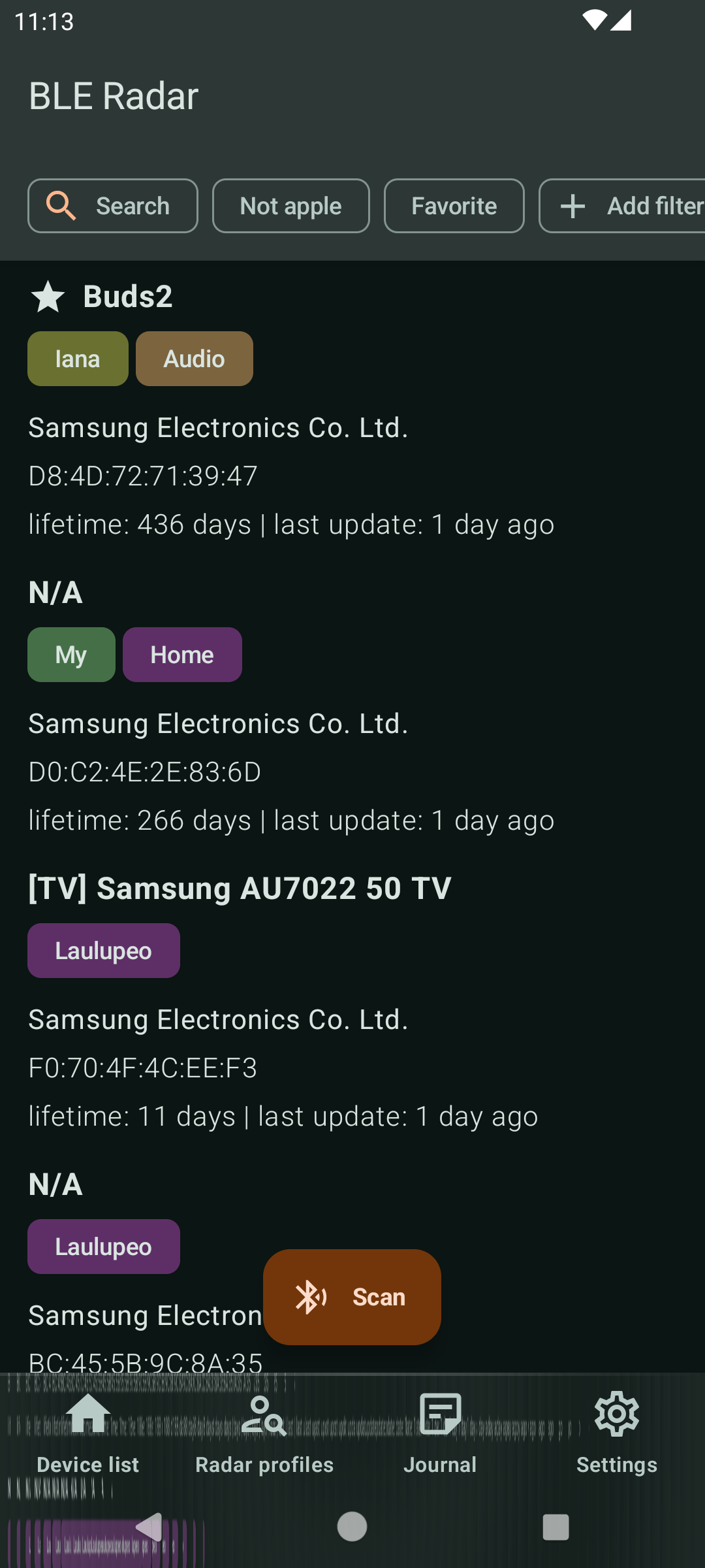 Screenshot of BLE Radar