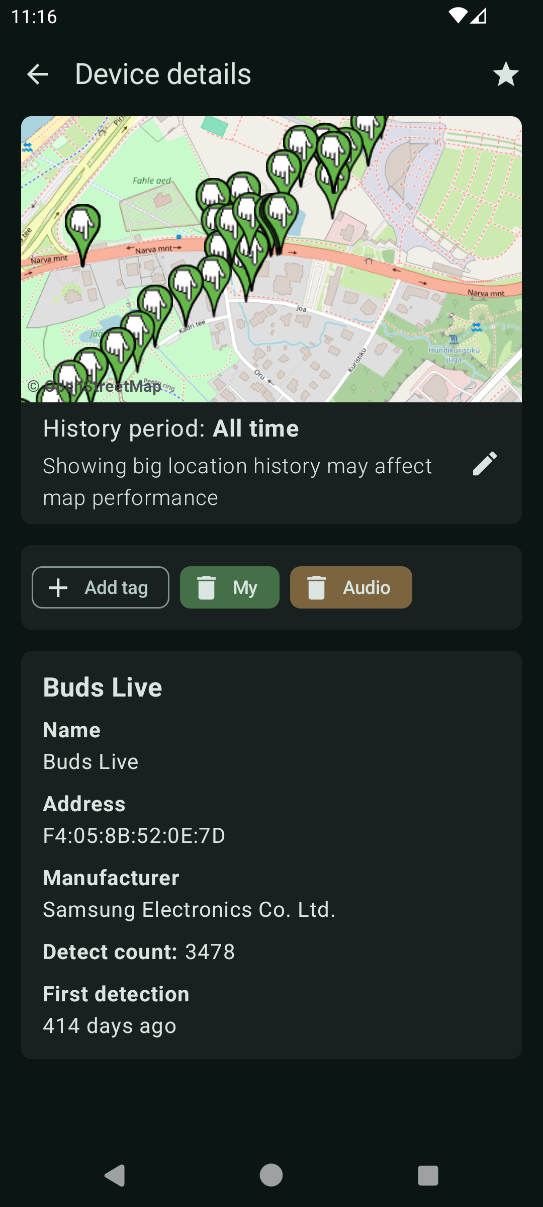 Screenshot of BLE Radar