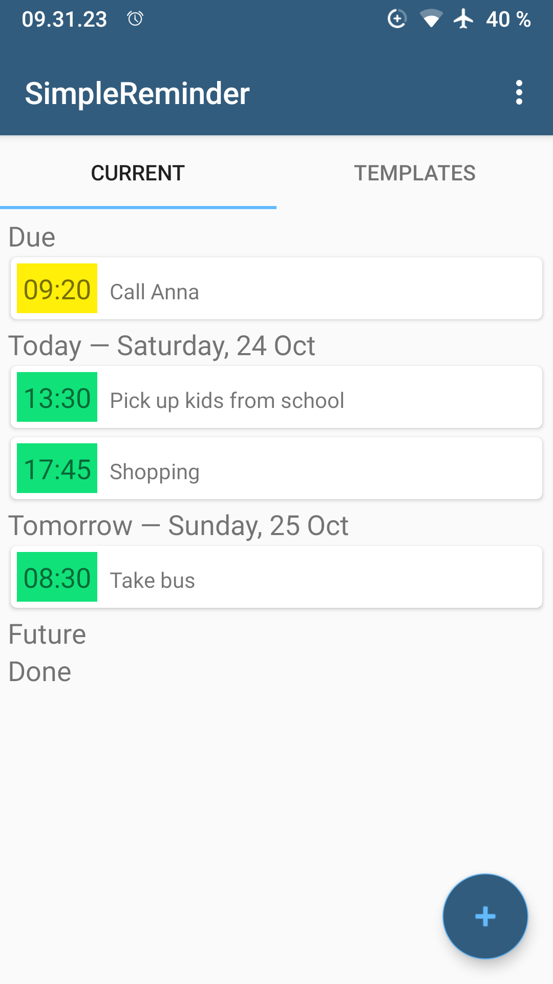 Screenshot of SimpleReminder