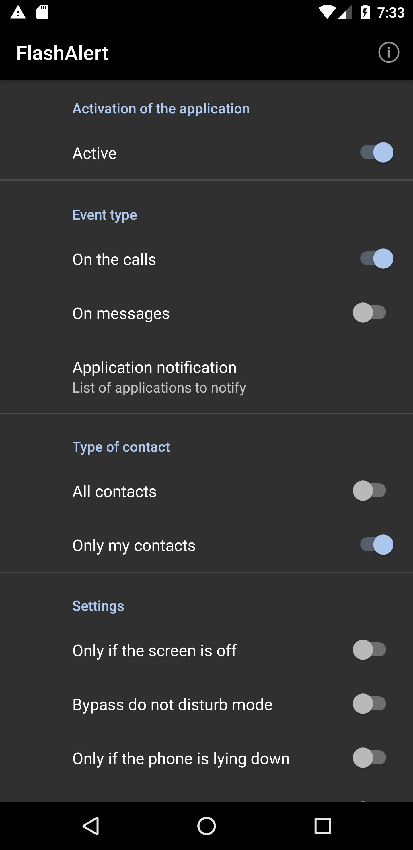 Screenshot of Flash Alert - Call and Message