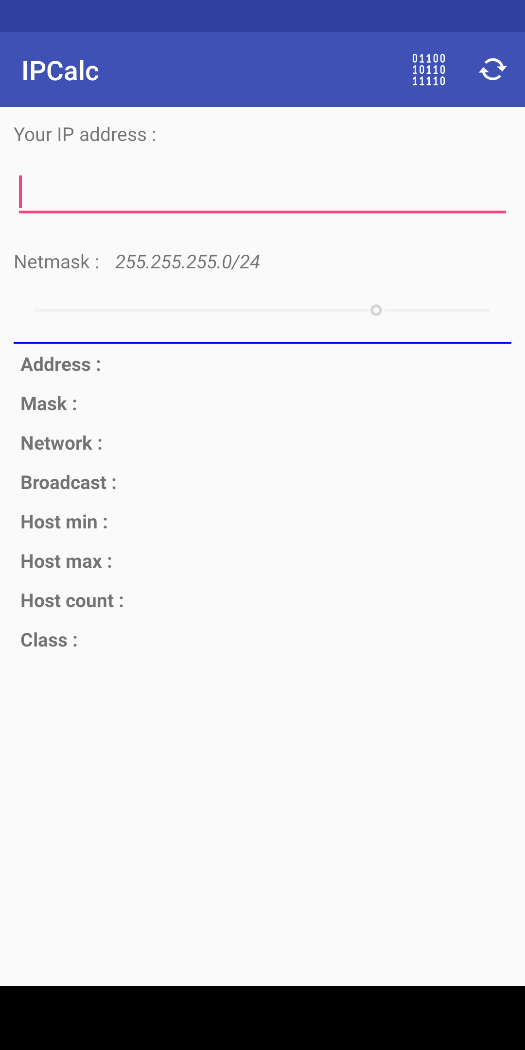 Screenshot of IPCalc Android