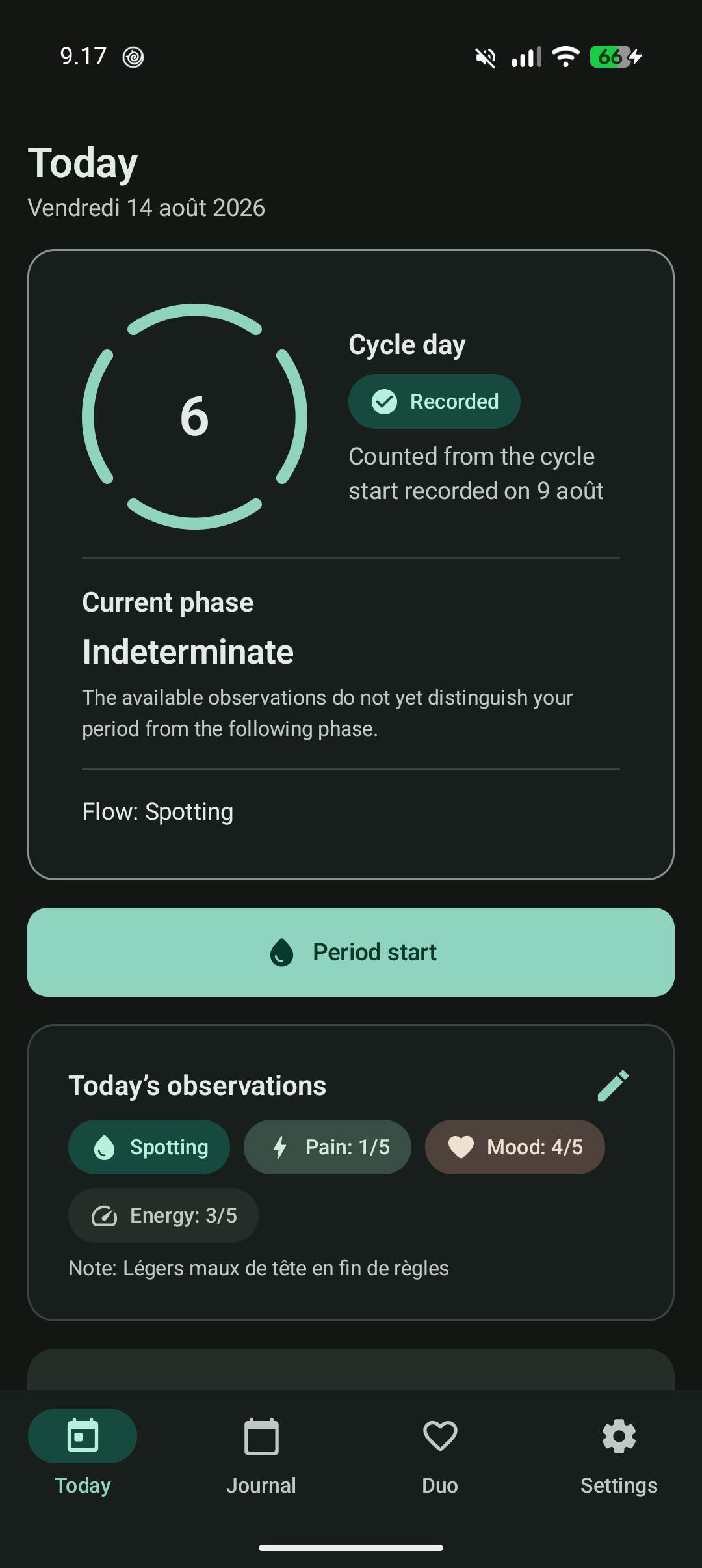Screenshot of Luteal
