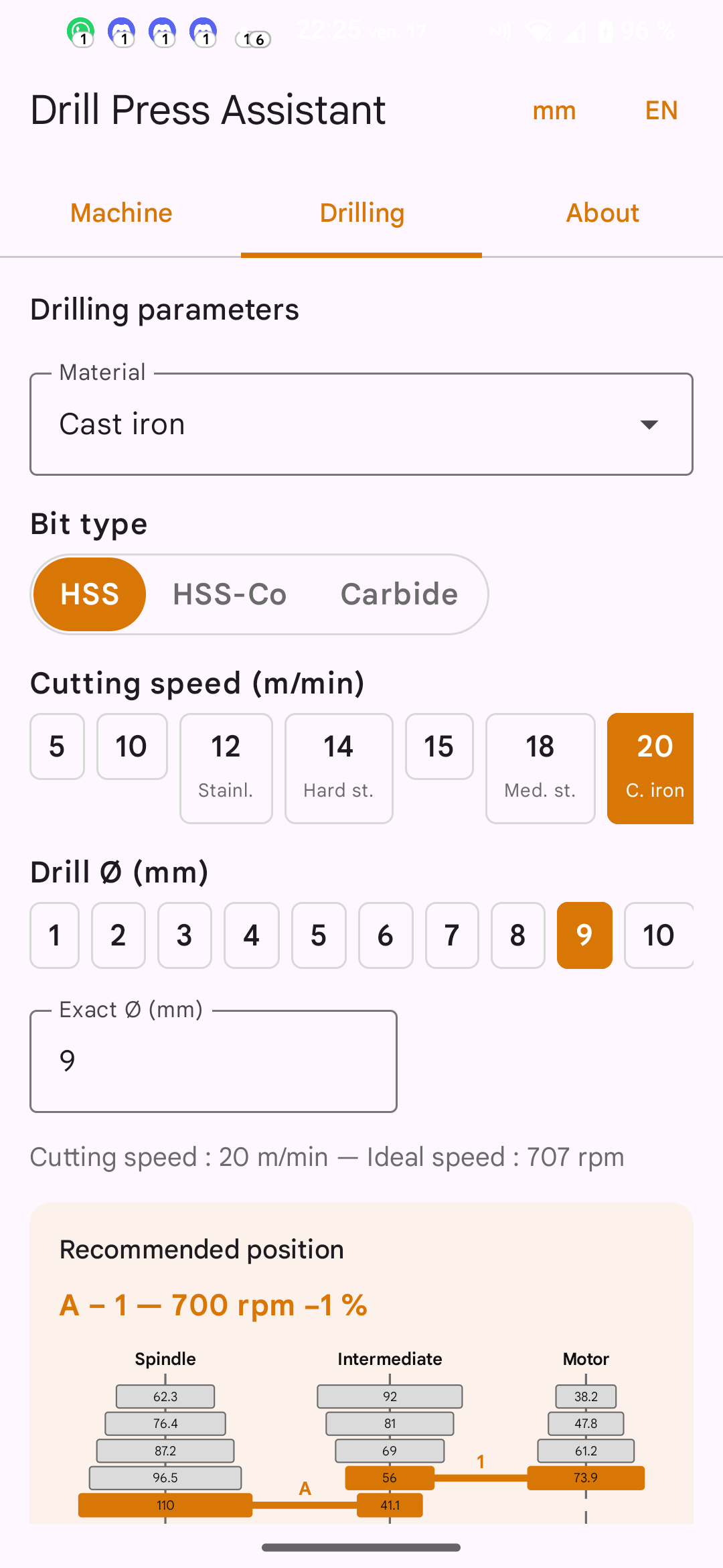 Screenshot of Drill Press Assistant