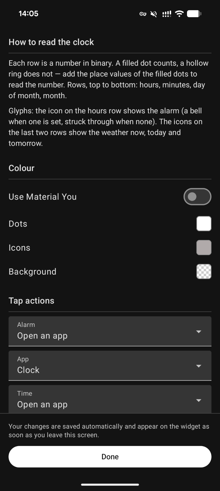 Screenshot of BinClockWidget