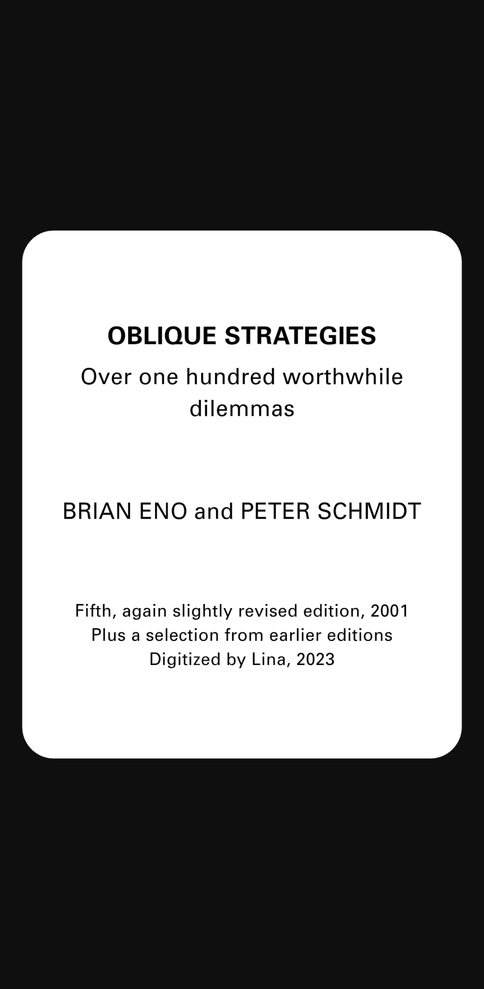 Screenshot of Oblique Strategies