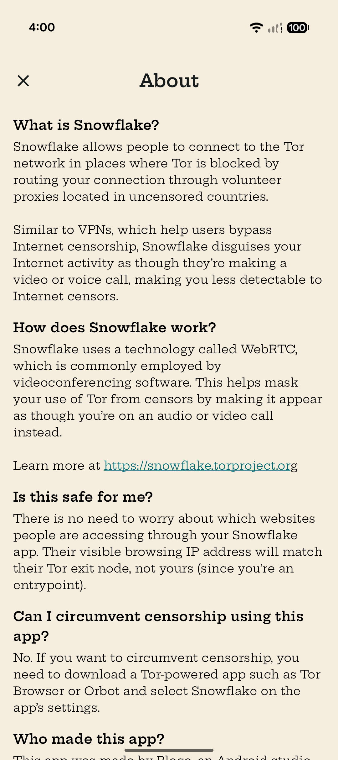 Screenshot of Snowflake Volunteer
