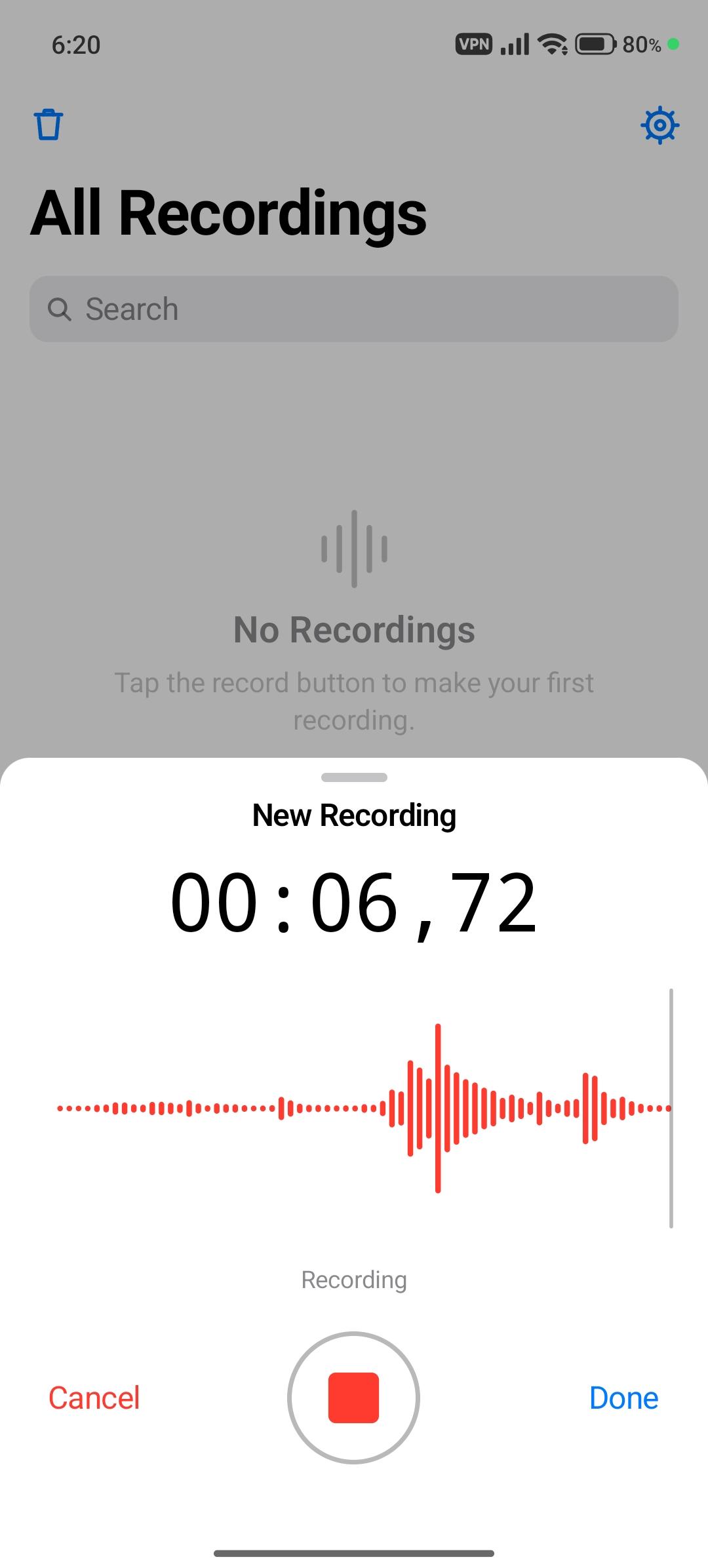 Screenshot of Voice Memos