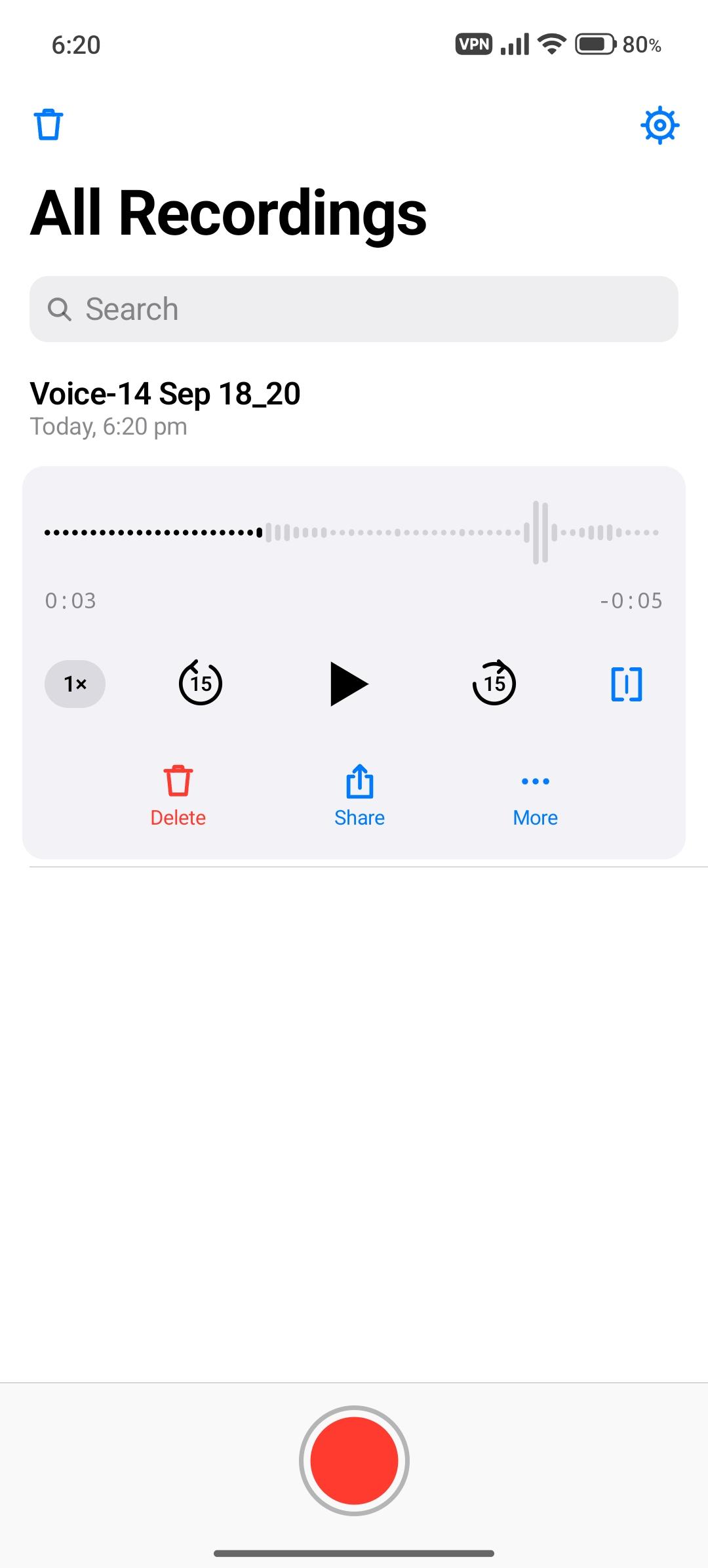 Screenshot of Voice Memos