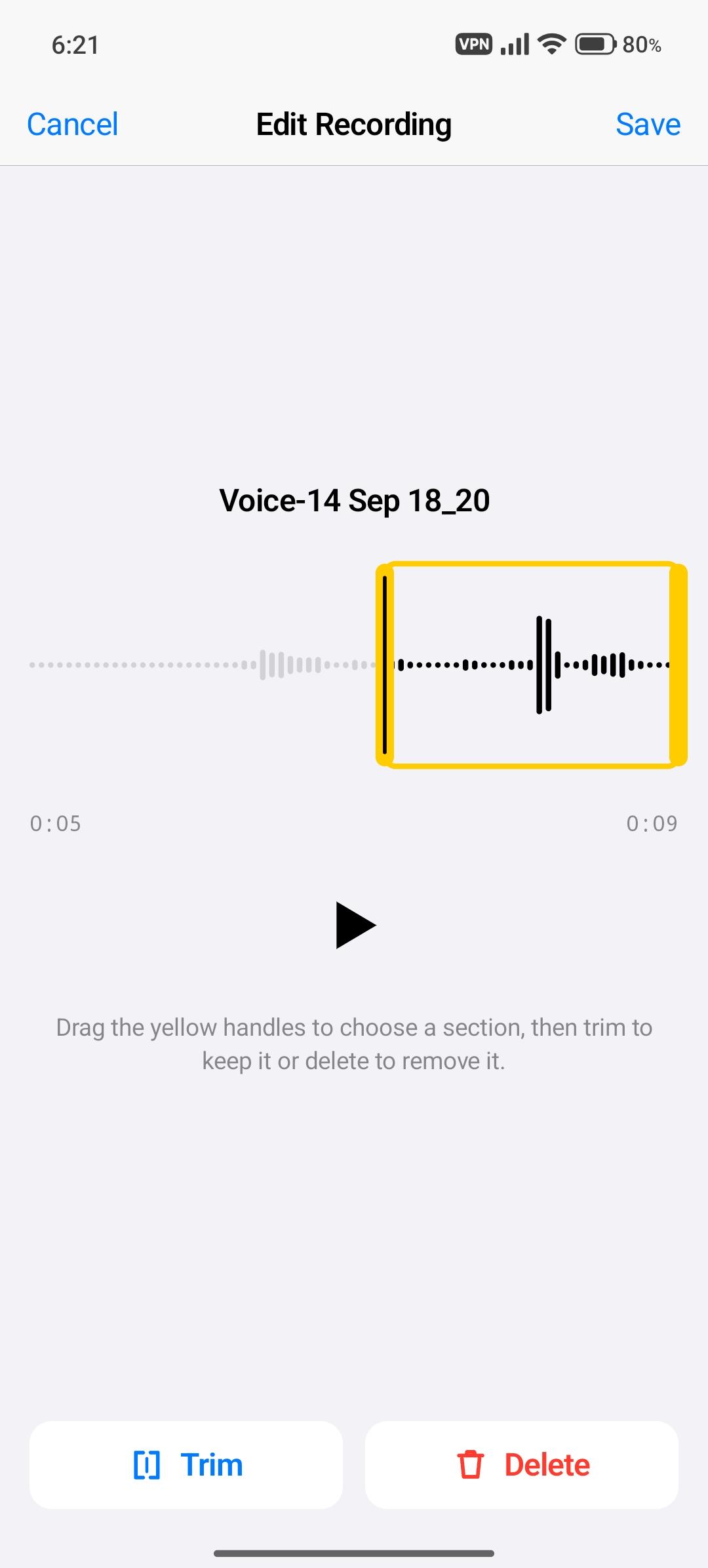 Screenshot of Voice Memos
