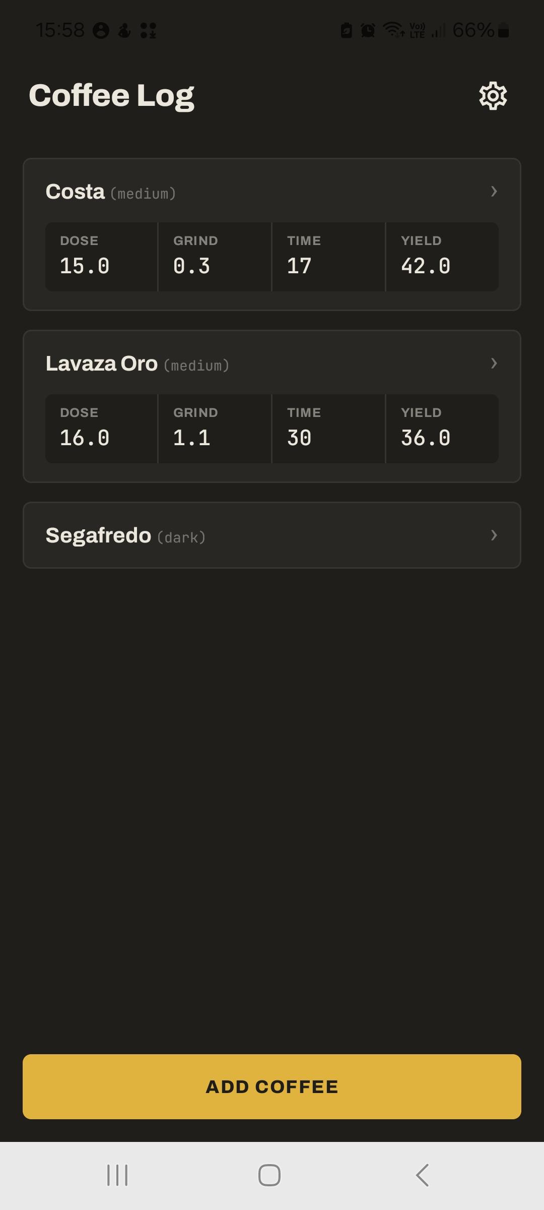 Screenshot of Coffee Log