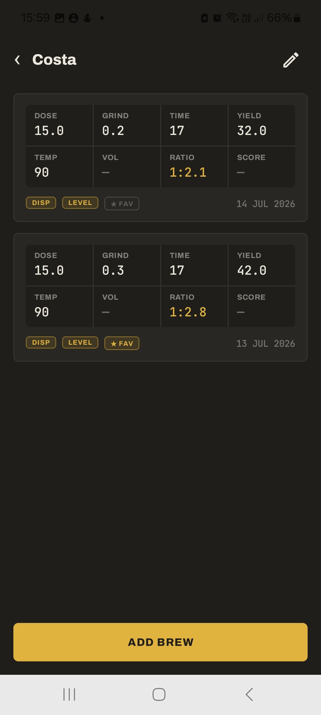 Screenshot of Coffee Log