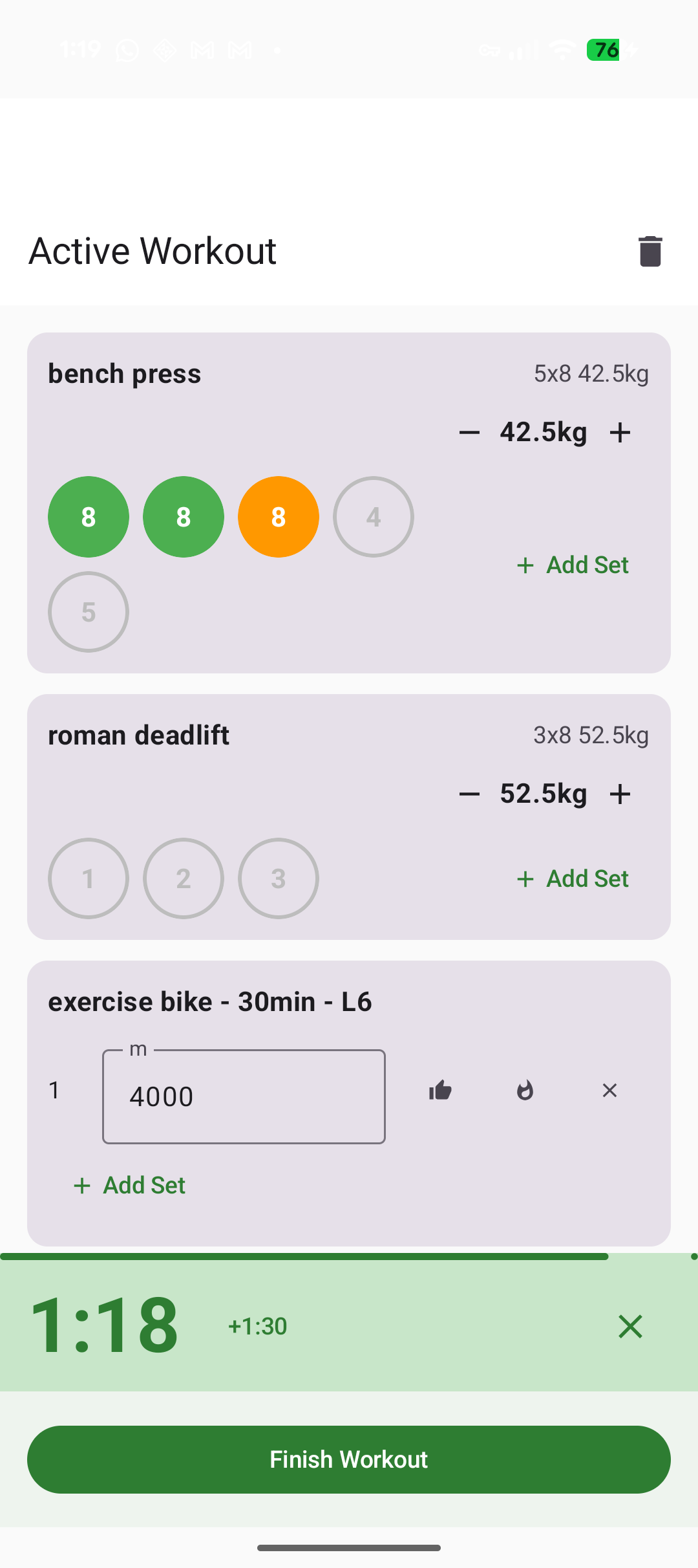 Screenshot of GymLog