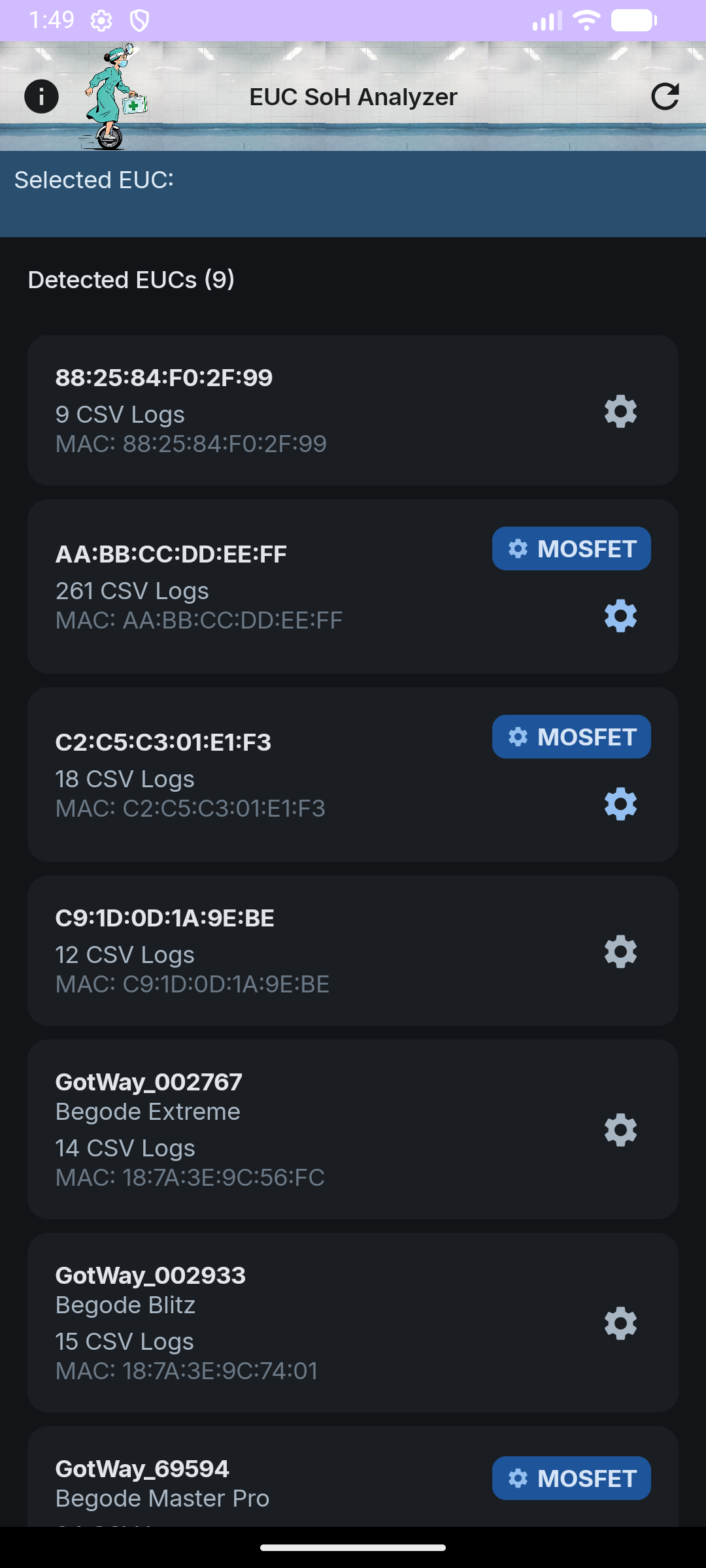 Screenshot of EUC State Of Health Analyzer