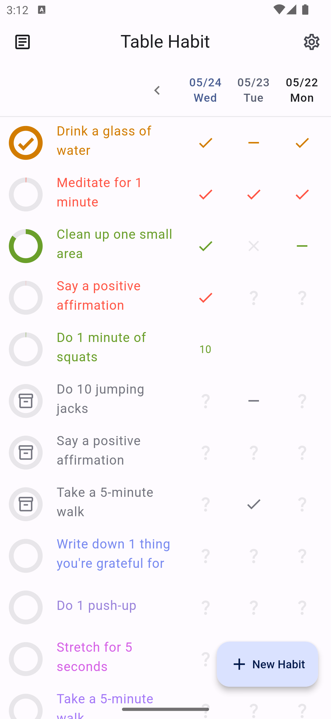 Screenshot of Table Habit