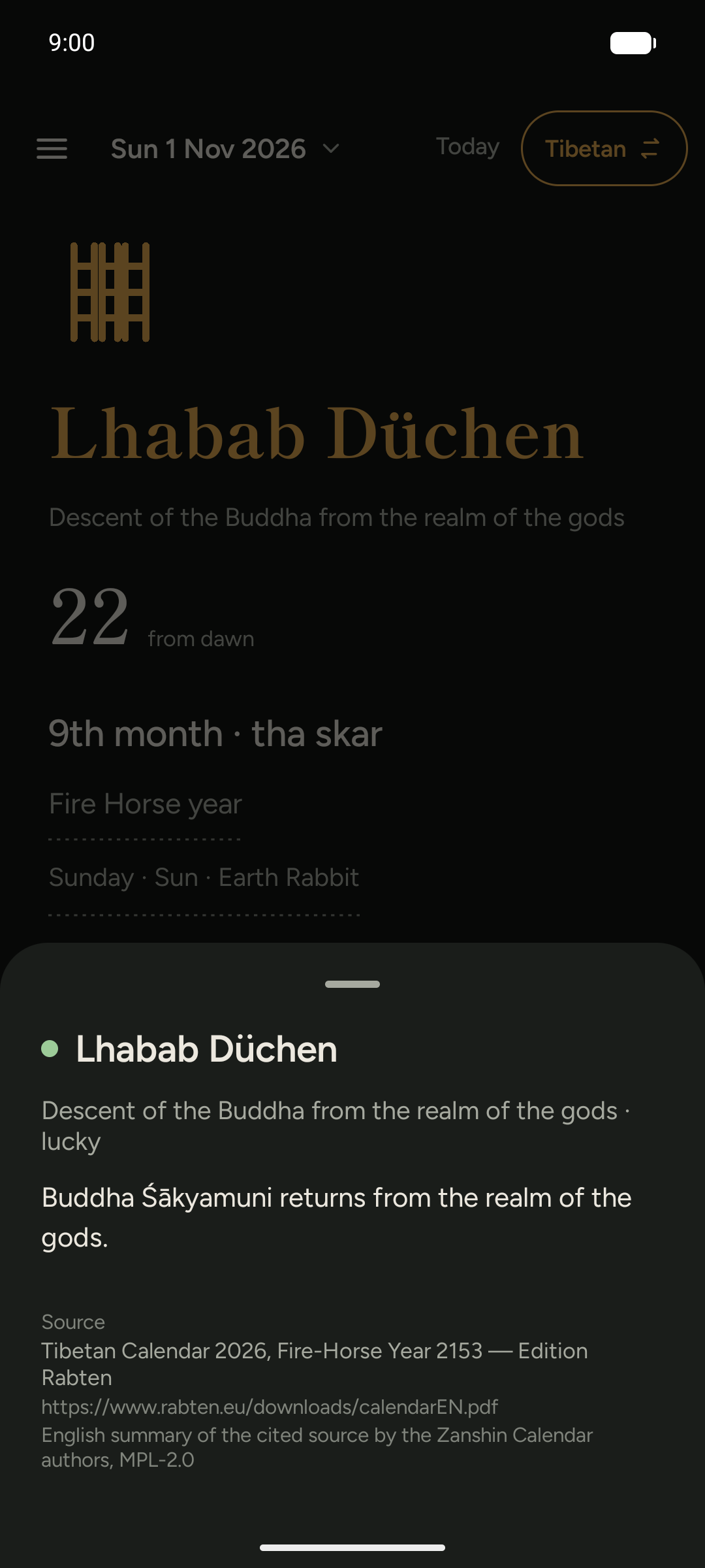 Screenshot of Zanshin Calendar