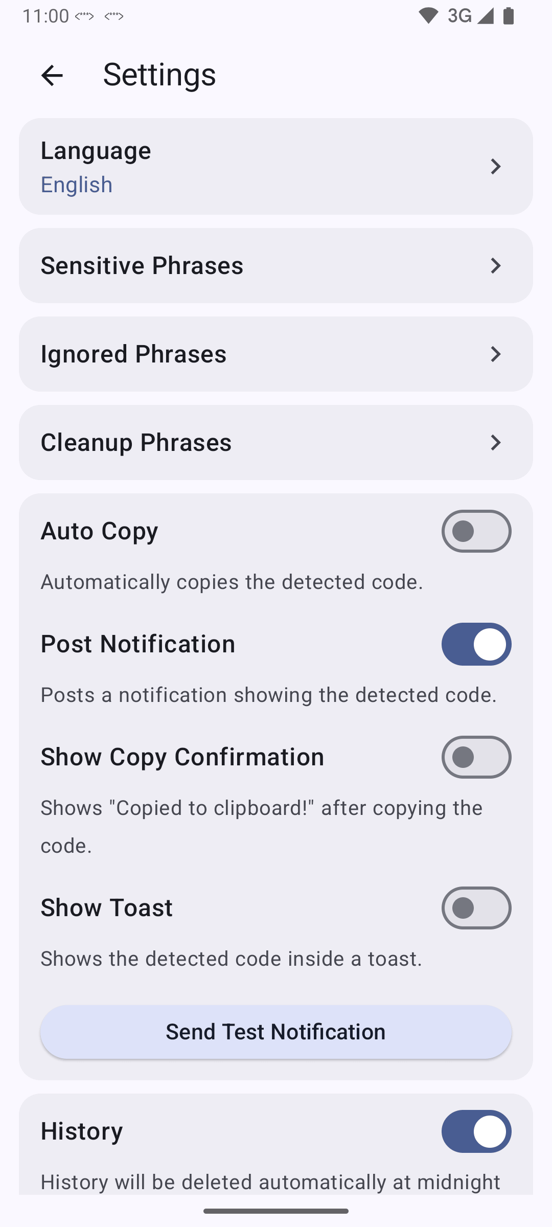 Screenshot of Copy SMS Code - OTP Helper