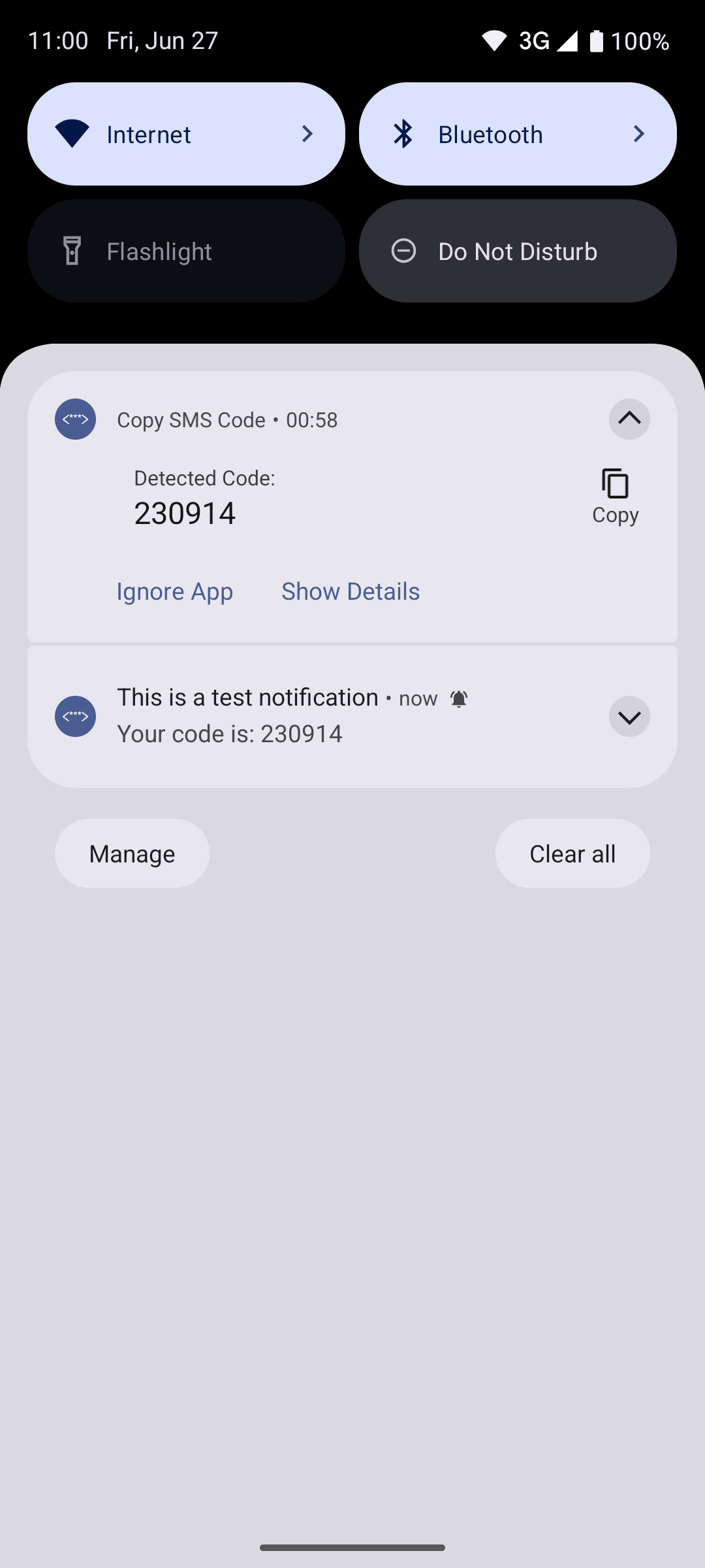 Screenshot of Copy SMS Code - OTP Helper