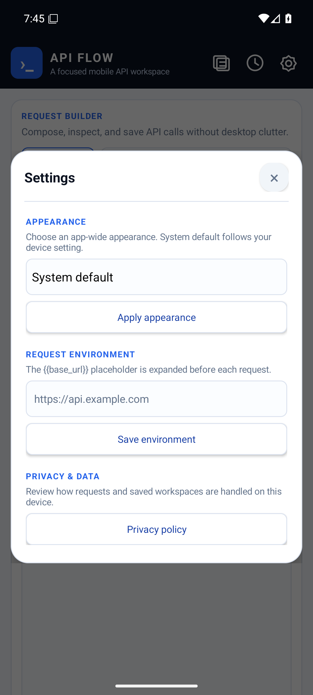 Screenshot of API Flow