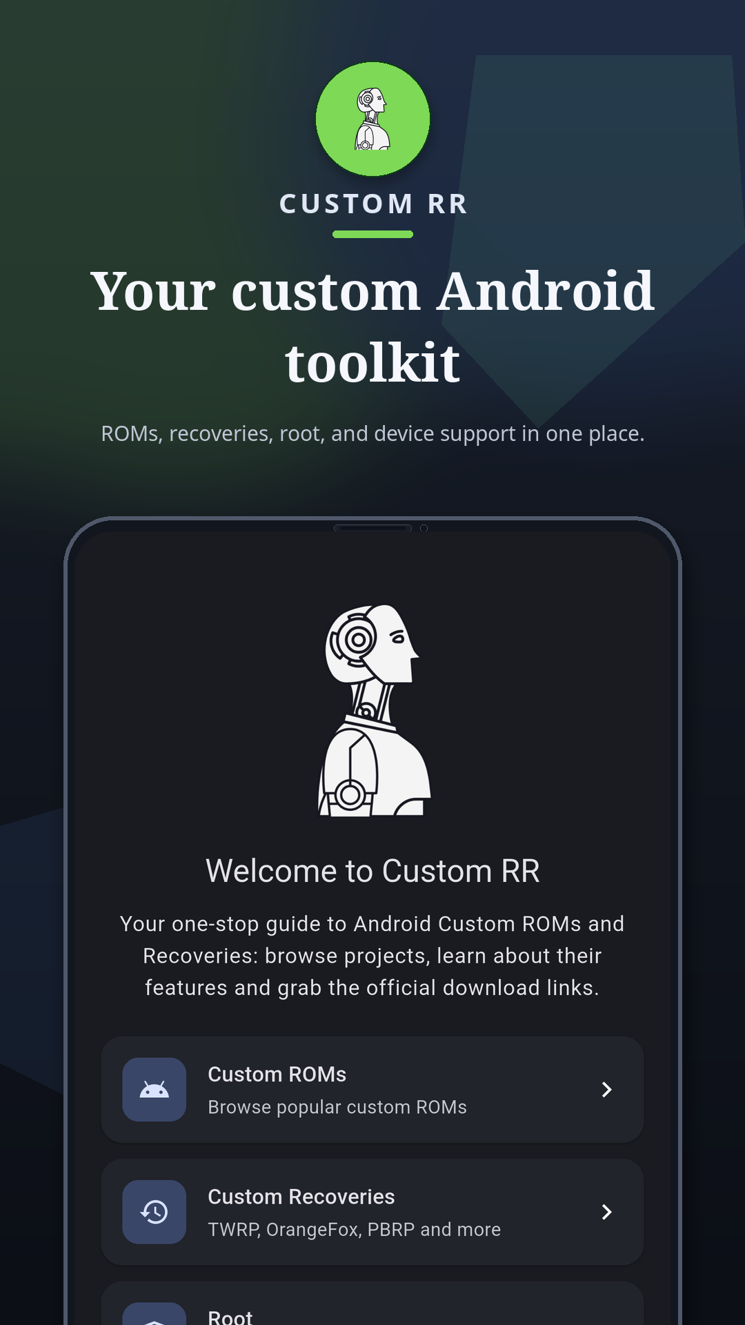Screenshot of Custom RR: ROMs & Recovery