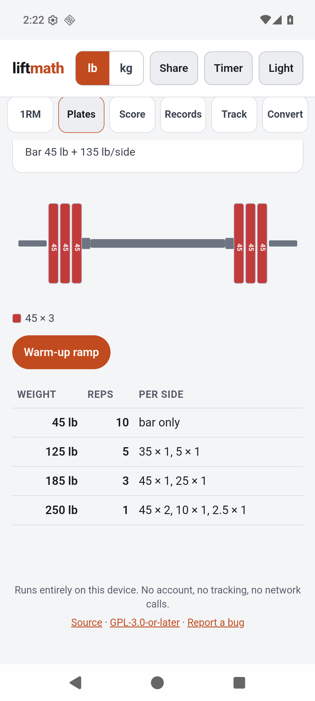 Screenshot of liftmath
