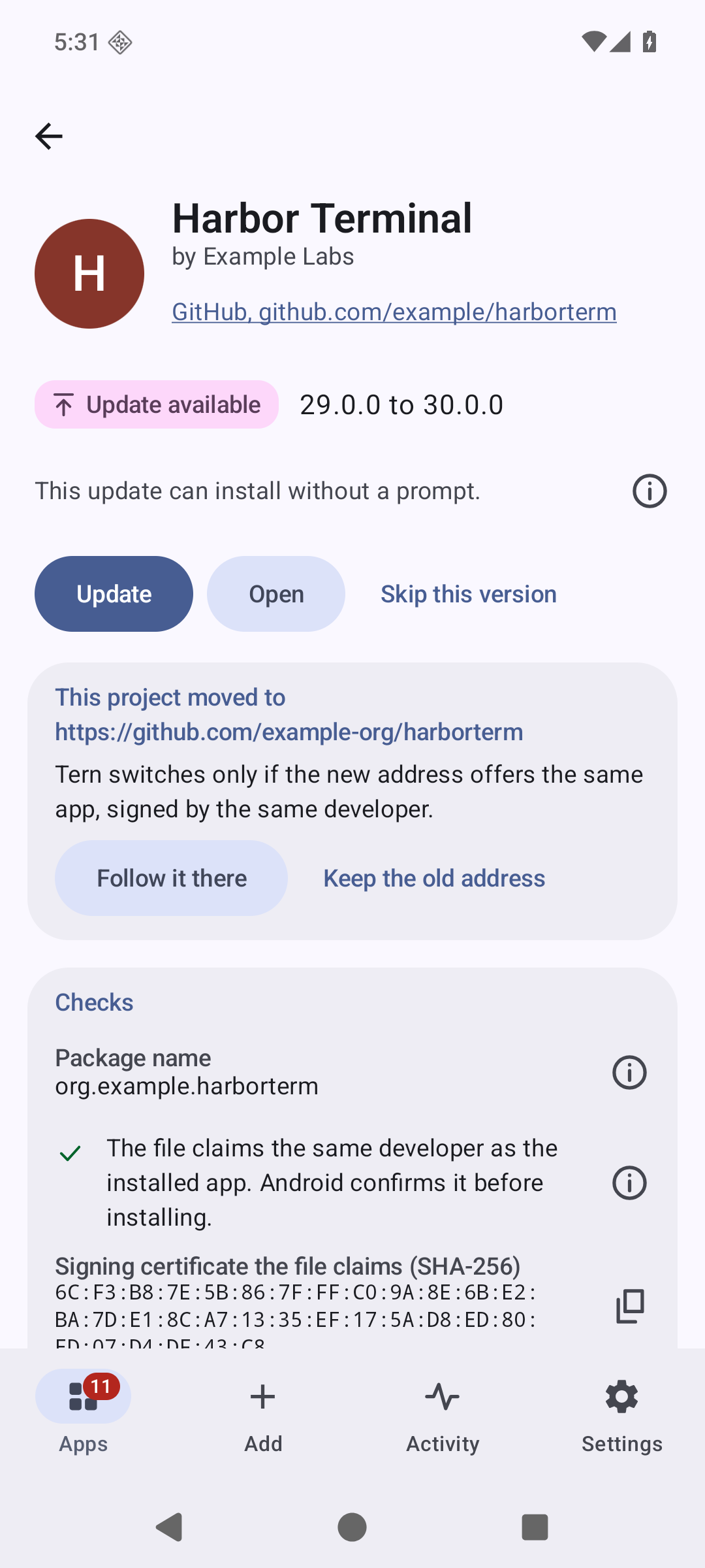 Screenshot of Tern