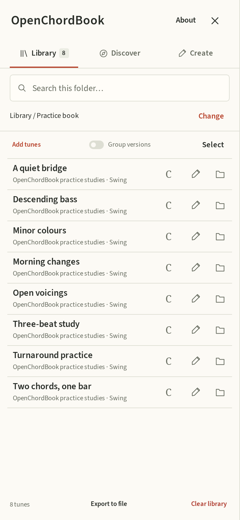 Screenshot of OpenChordBook
