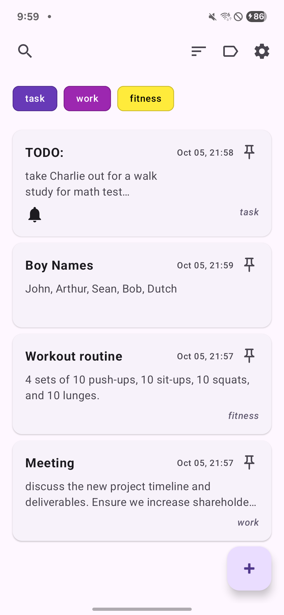 Screenshot of QuickNotes
