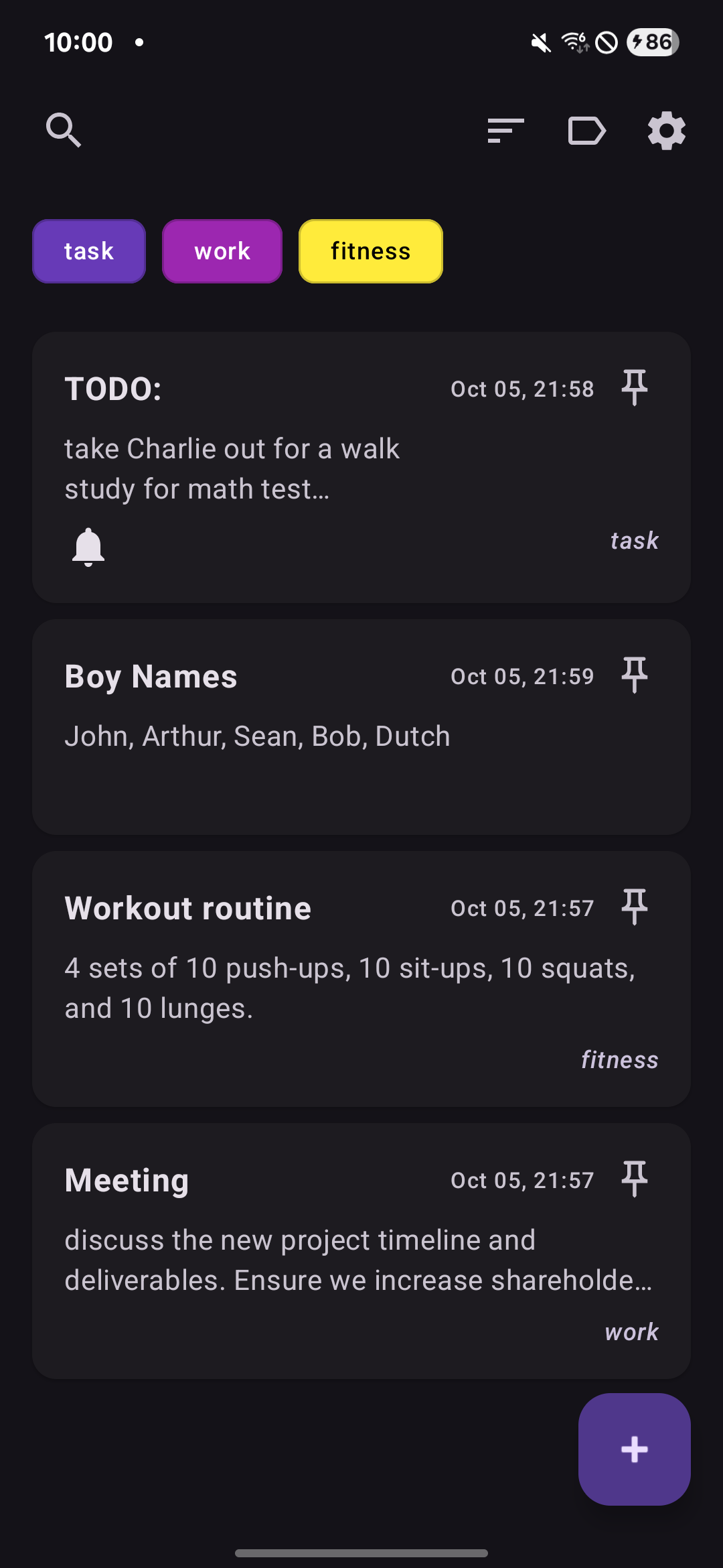 Screenshot of QuickNotes