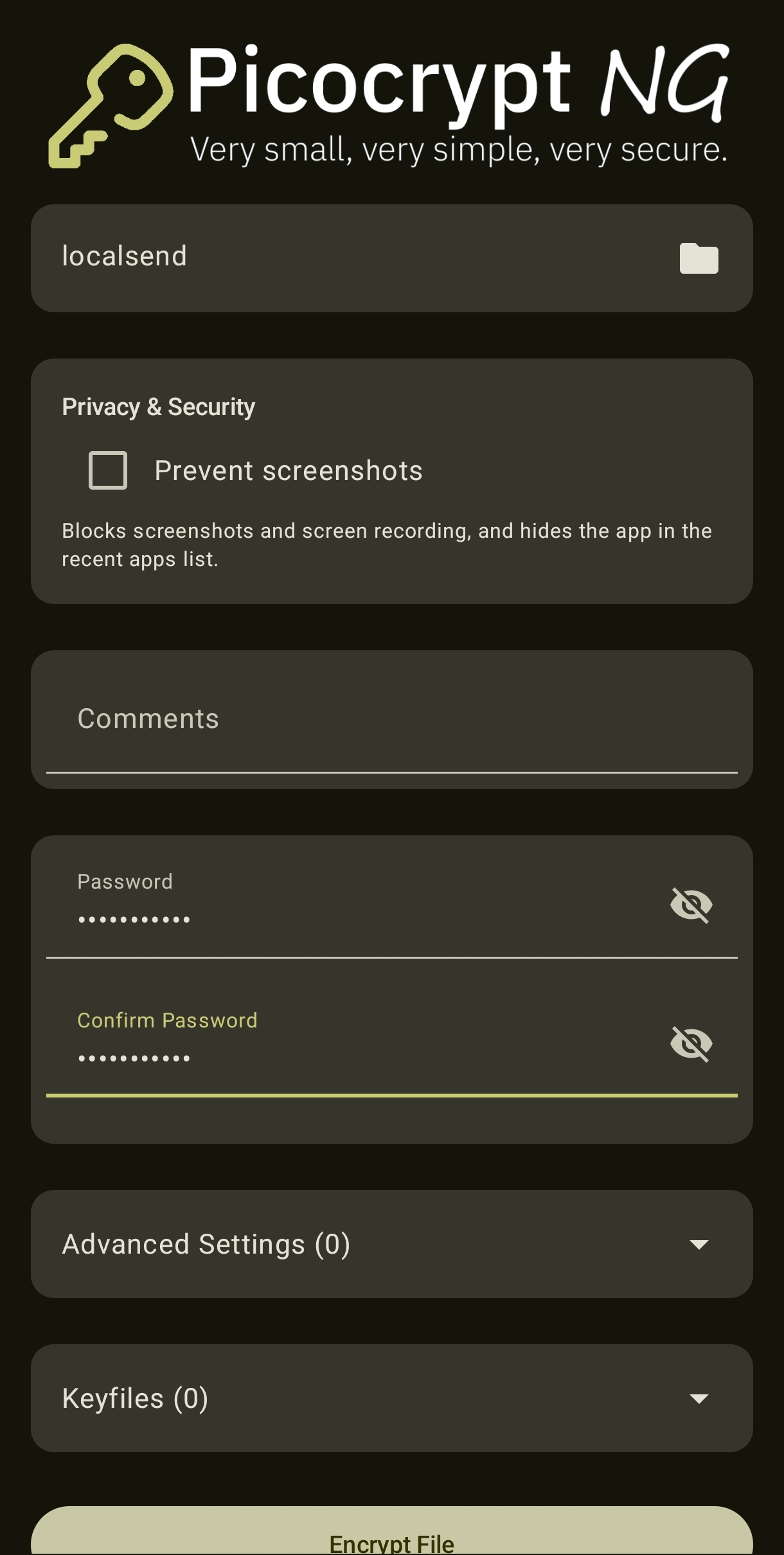 Screenshot of Picocrypt-NG