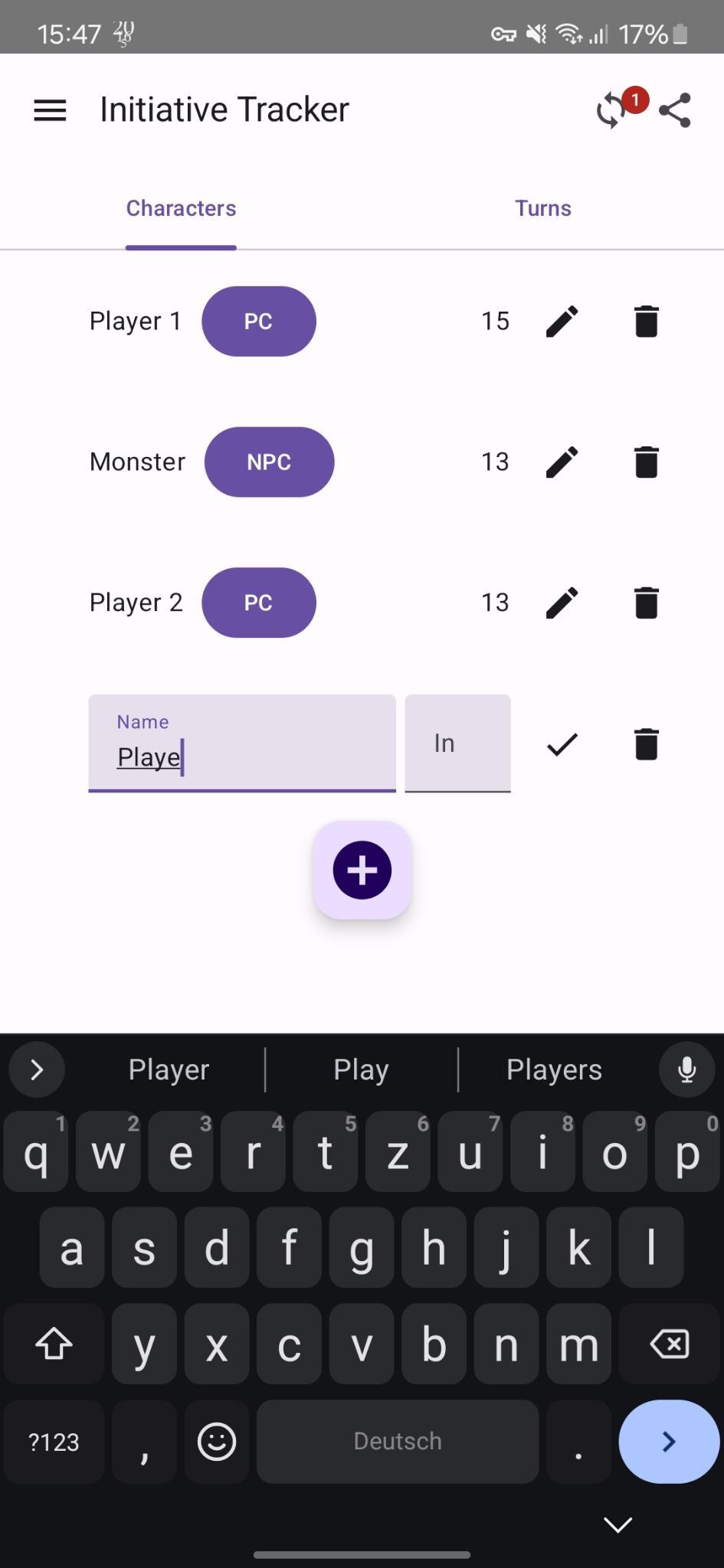 Screenshot of Initiative Tracker