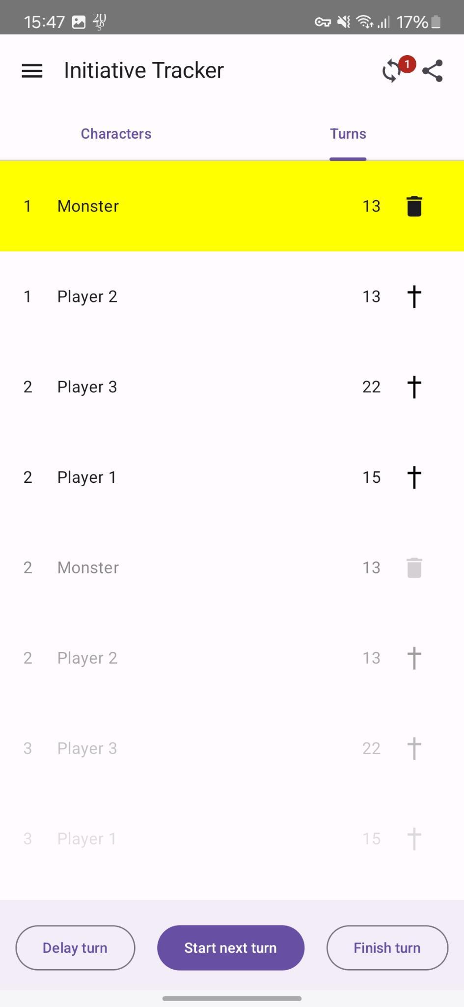 Screenshot of Initiative Tracker