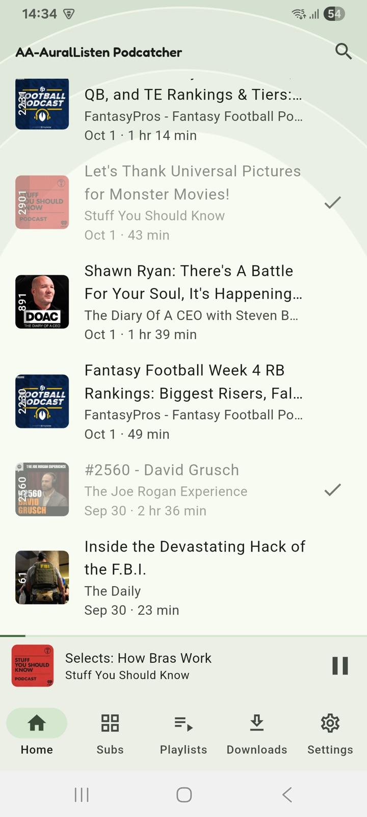 Screenshot of AA-AuralListen Podcatcher