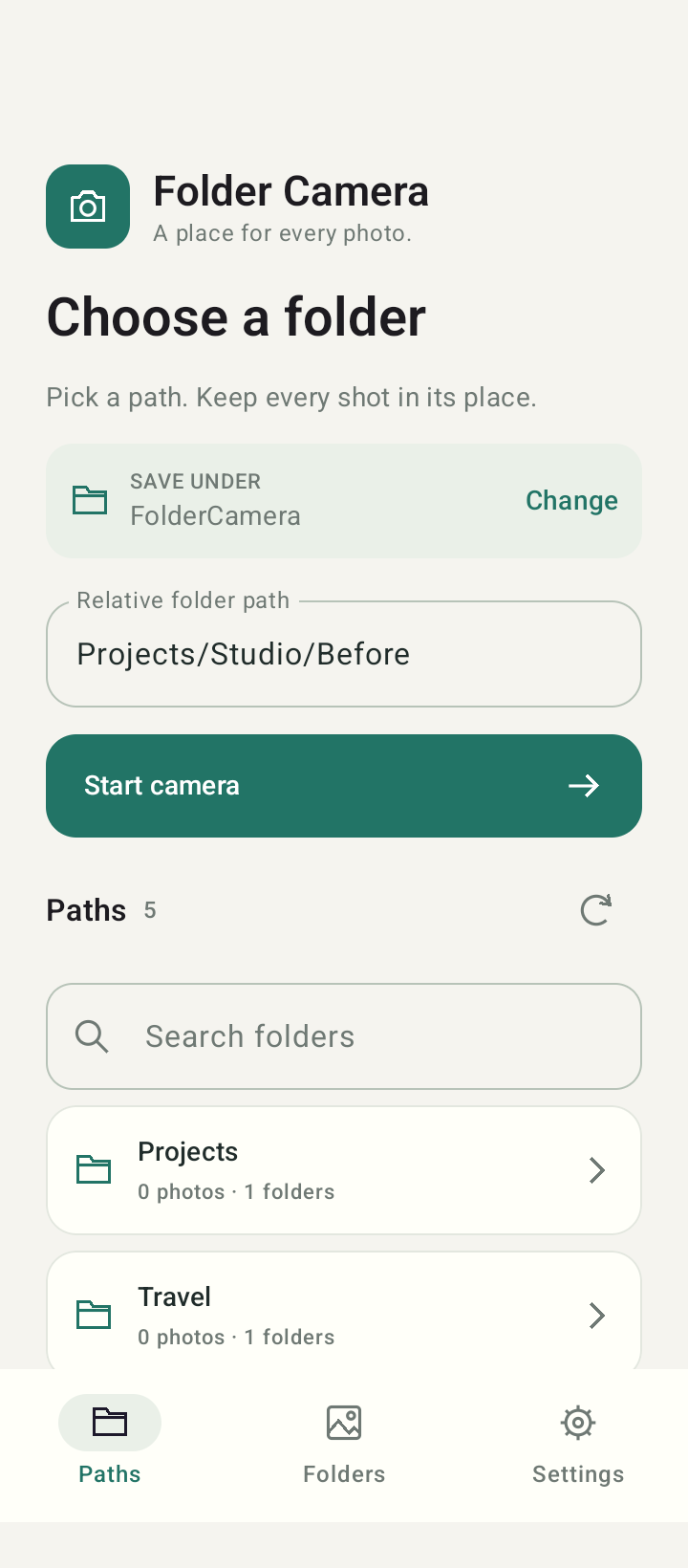 Screenshot of Folder Camera