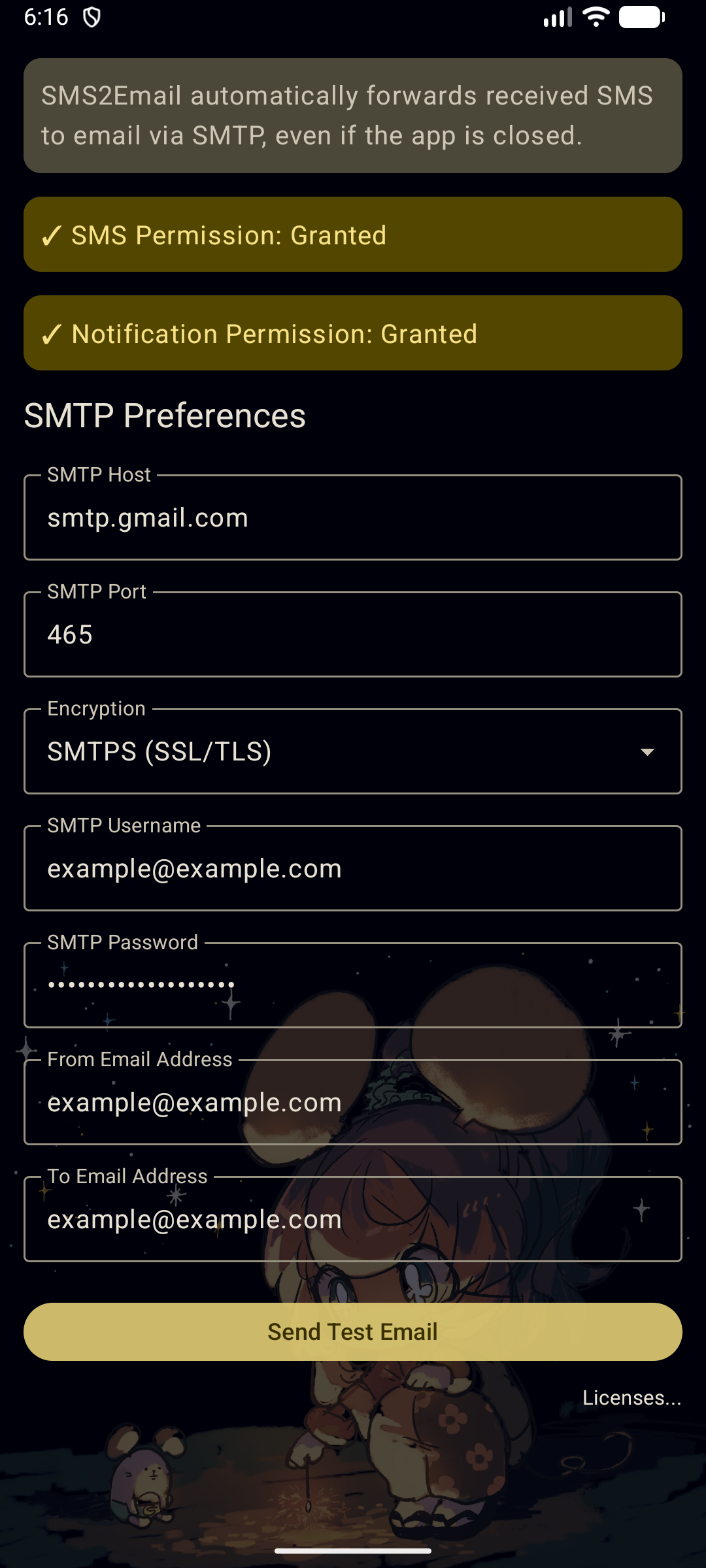 Screenshot of SMS2Email