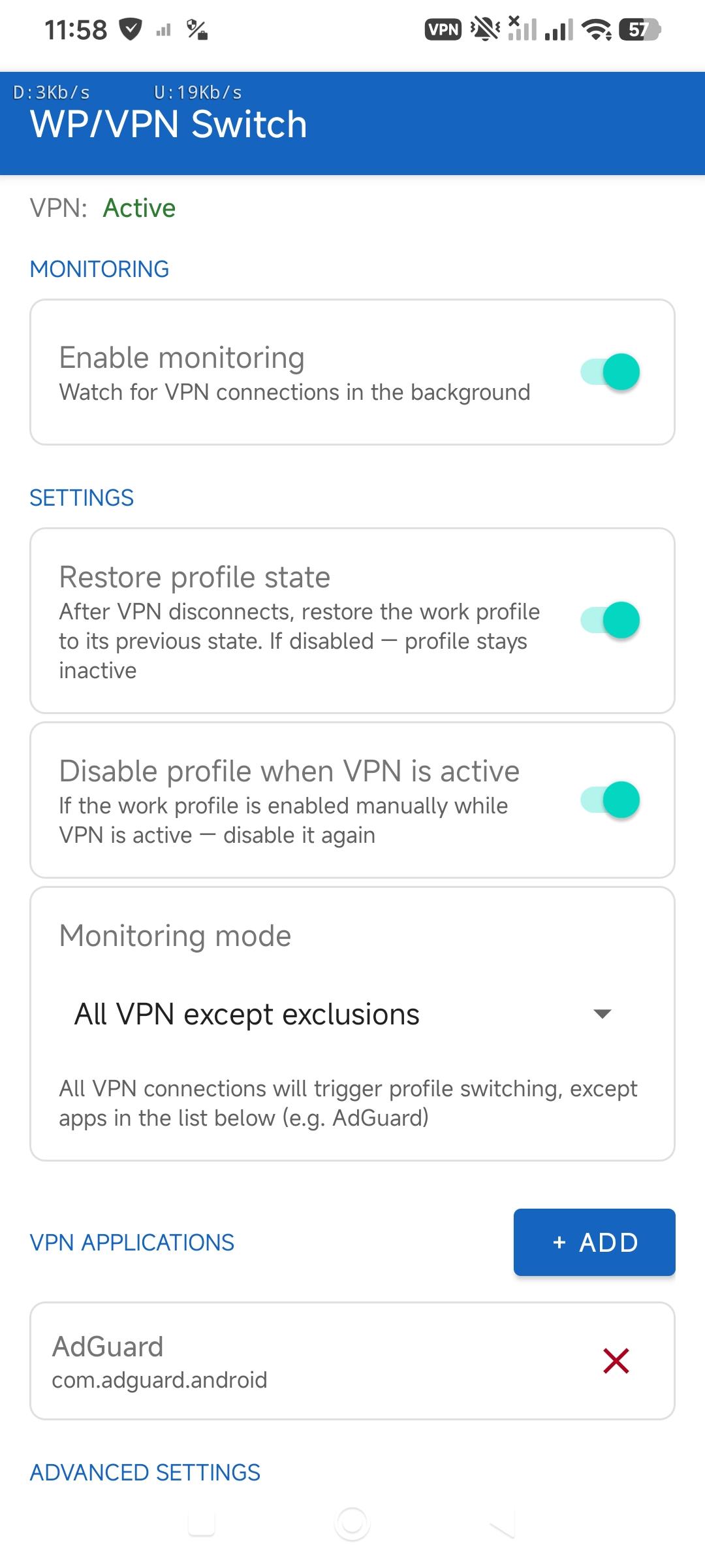 Screenshot of Work Profile VPN Switcher