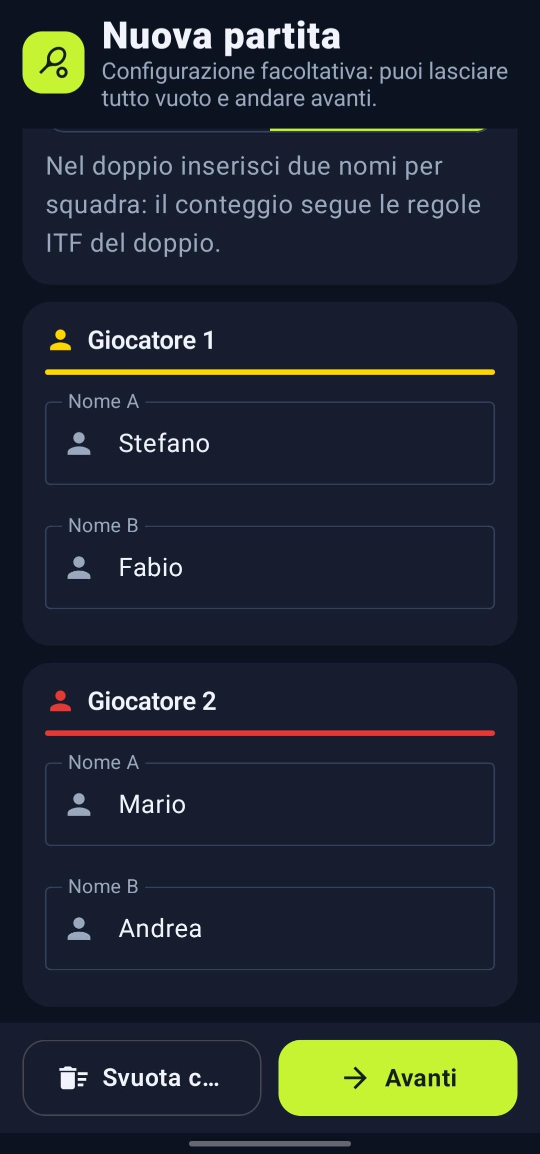 Screenshot of Tennis Score Manager