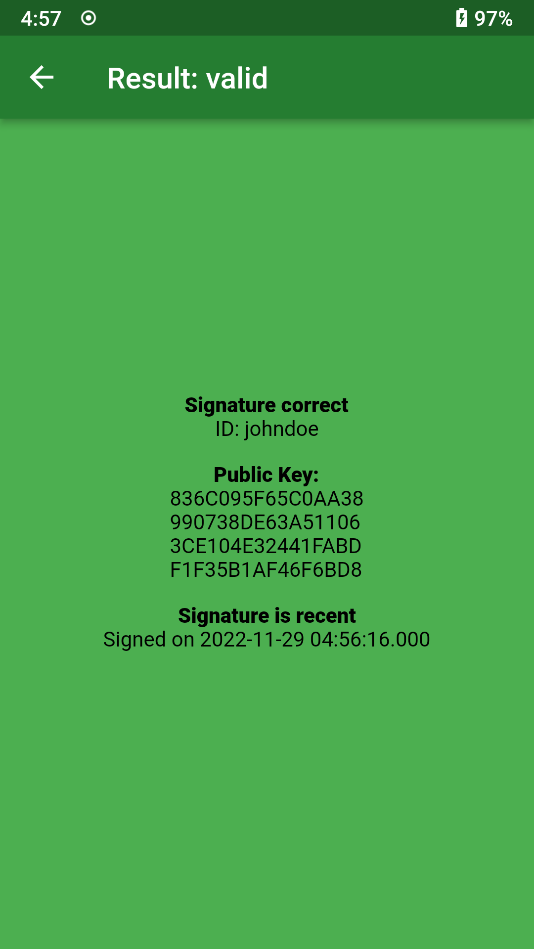 Screenshot of Cryptographic ID