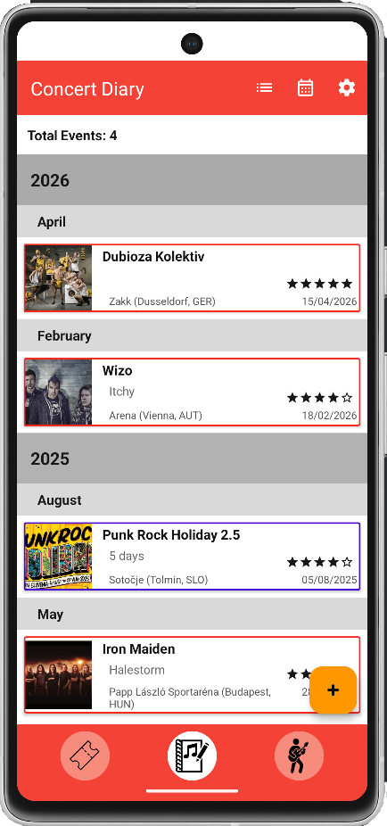 Screenshot of Concert Diary