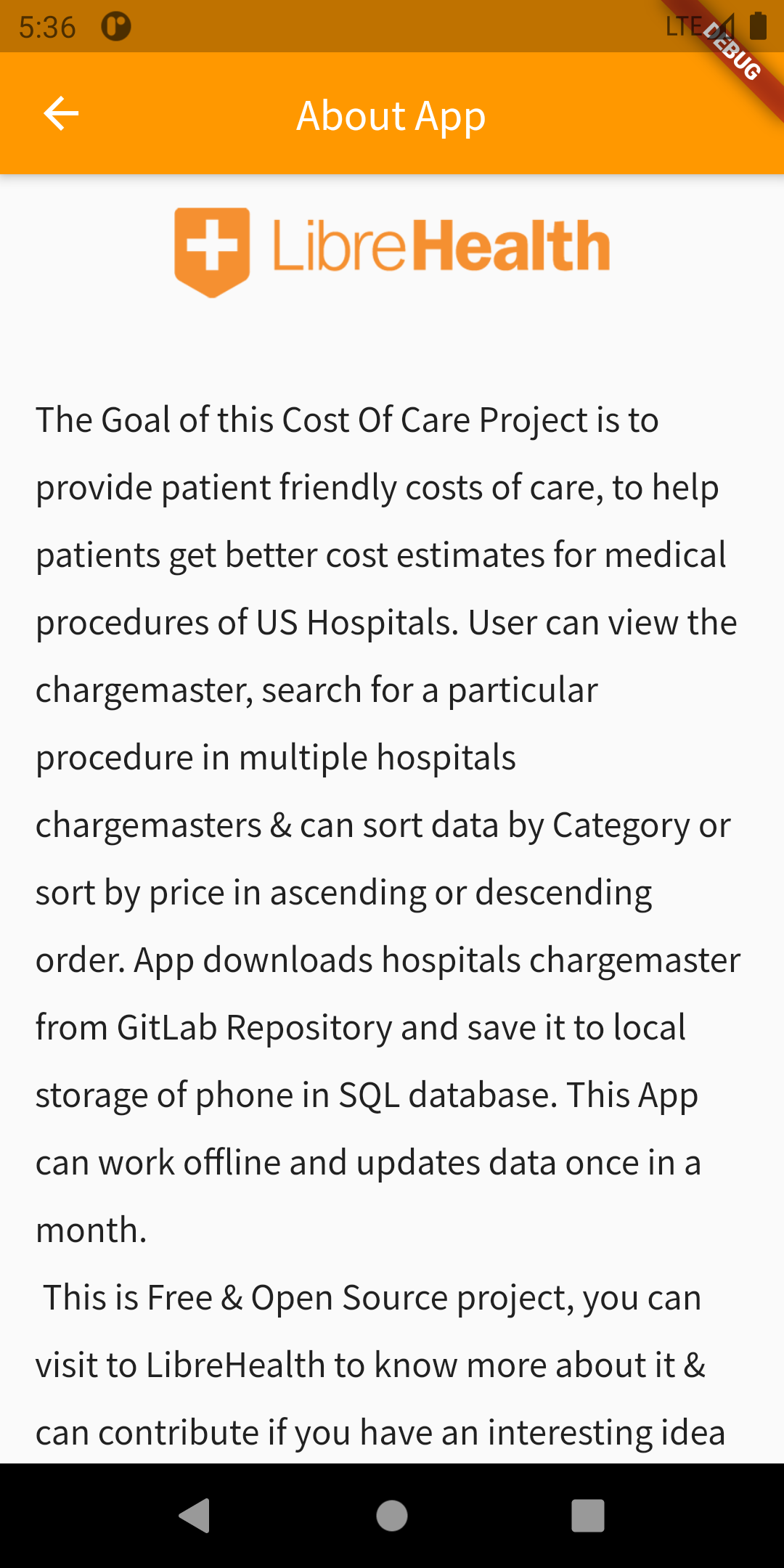Screenshot of LibreHealth Cost Of Care Explorer